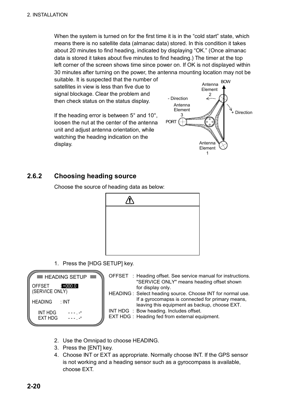 Caution, 2 choosing heading source | Furuno SC-120 User Manual | Page 34 / 96