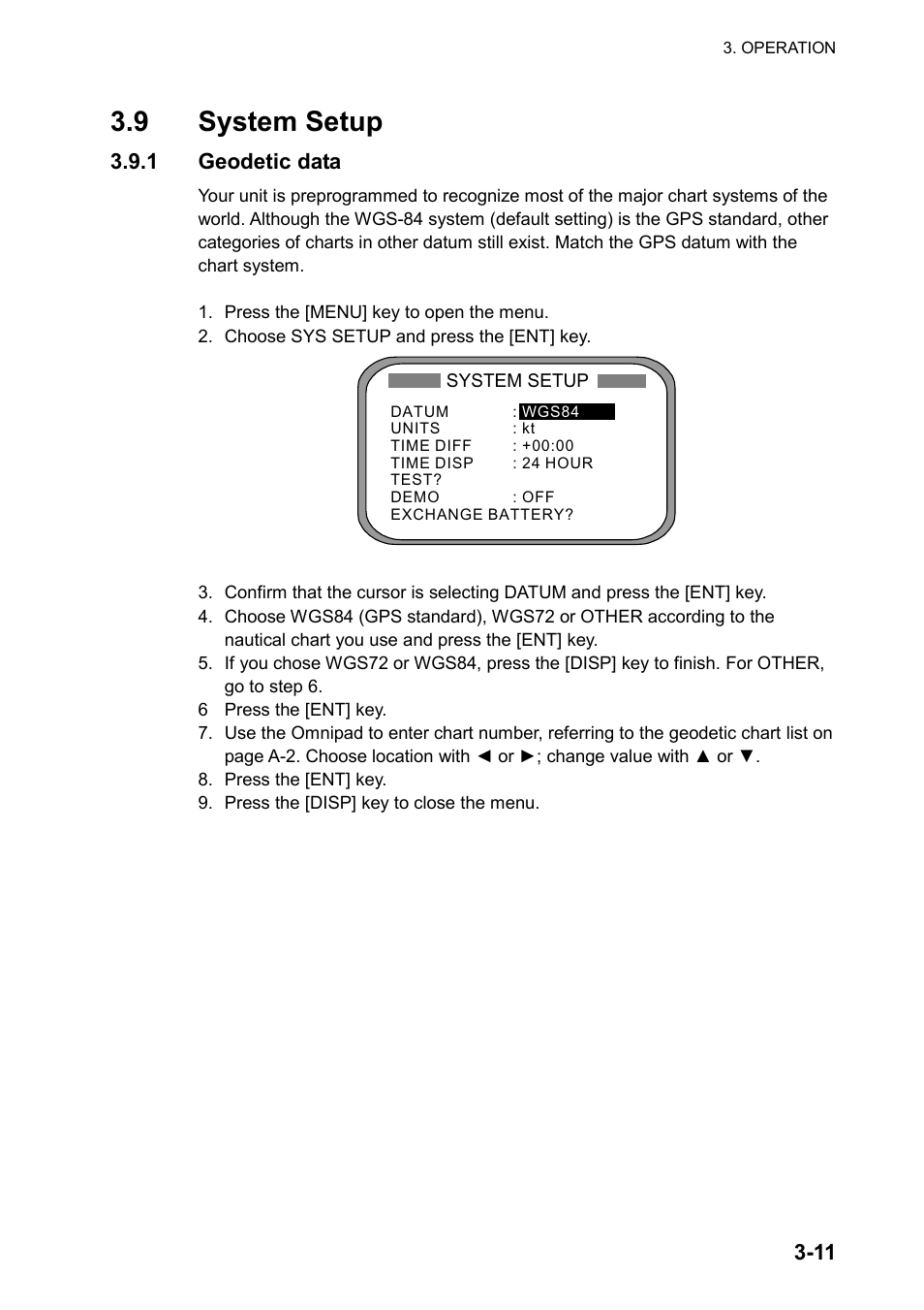 9 system setup, 1 geodetic data | Furuno SC-120 User Manual | Page 49 / 96