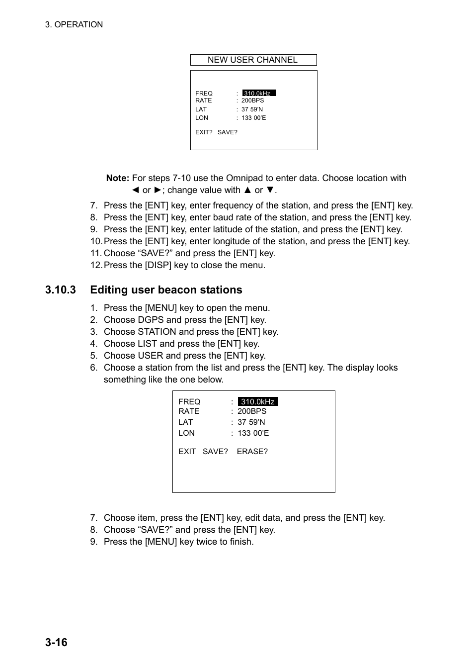 3 editing user beacon stations | Furuno SC-120 User Manual | Page 54 / 96