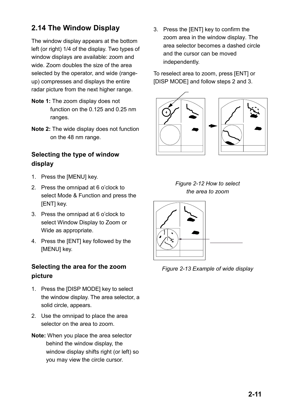 14 the window display, Selecting the type of window display, Selecting the area for the zoom picture | Furuno 851 MARK-2 User Manual | Page 20 / 47