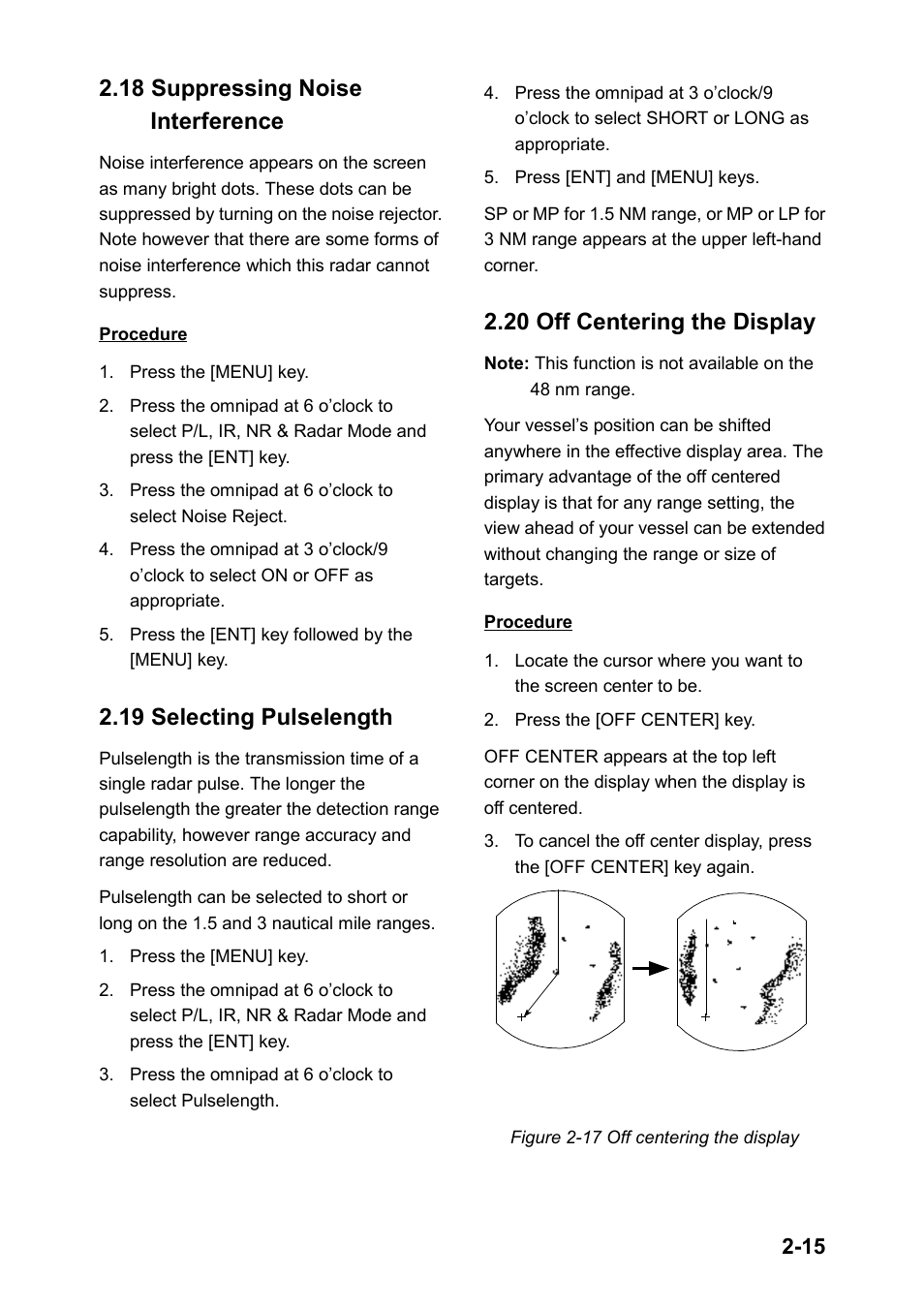 18 suppressing noise interference, 19 selecting pulselength, 20 off centering the display | Furuno 851 MARK-2 User Manual | Page 24 / 47