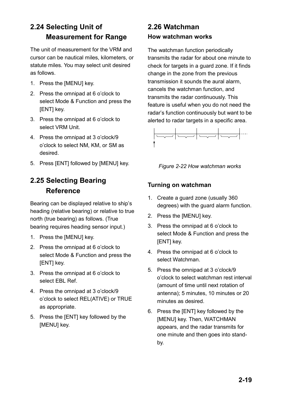 24 selecting unit of measurement for range, 25 selecting bearing reference, 26 watchman | Furuno 851 MARK-2 User Manual | Page 28 / 47