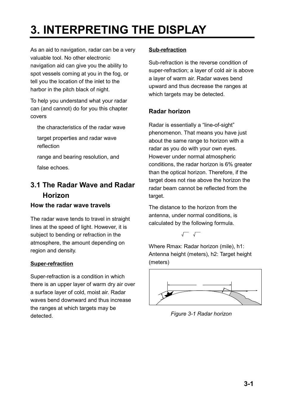 Interpreting the display, 1 the radar wave and radar horizon | Furuno 851 MARK-2 User Manual | Page 31 / 47