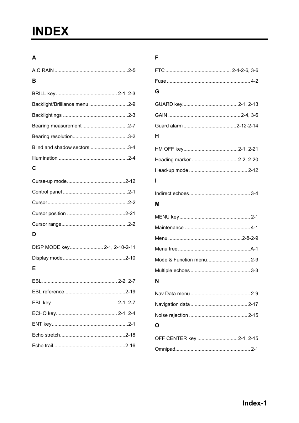 Index, Index-1 | Furuno 851 MARK-2 User Manual | Page 45 / 47