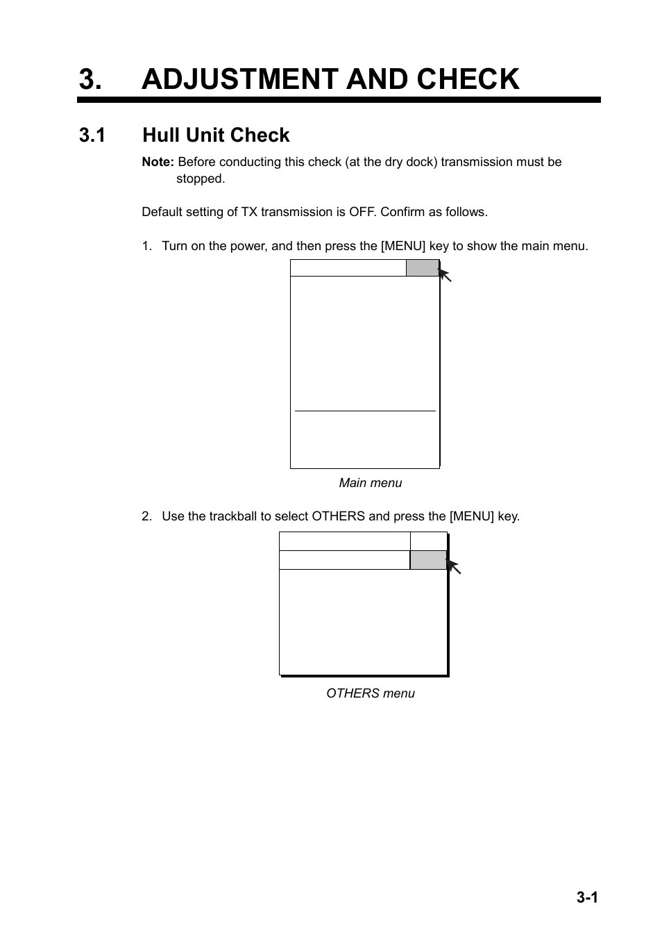 Adjustment and check, 1 hull unit check | Furuno FSV-24 User Manual | Page 49 / 104