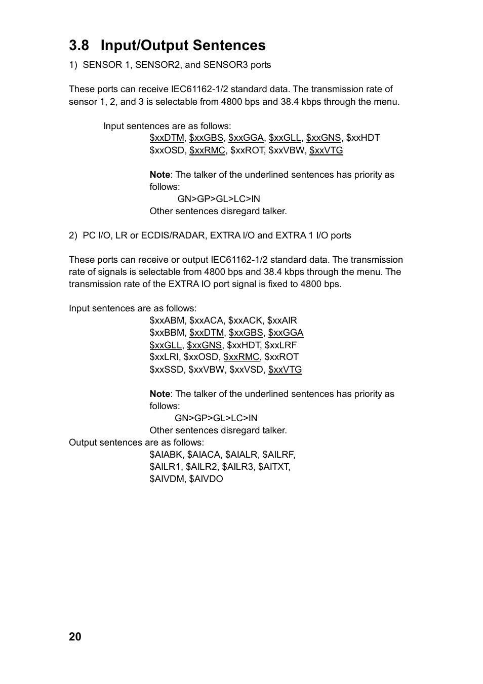 8 input/output sentences | Furuno FA-100 User Manual | Page 26 / 58