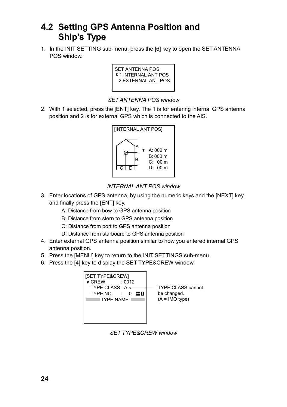 2 setting gps antenna position and ship's type, 2 setting gps antenna position and ship’s type | Furuno FA-100 User Manual | Page 30 / 58