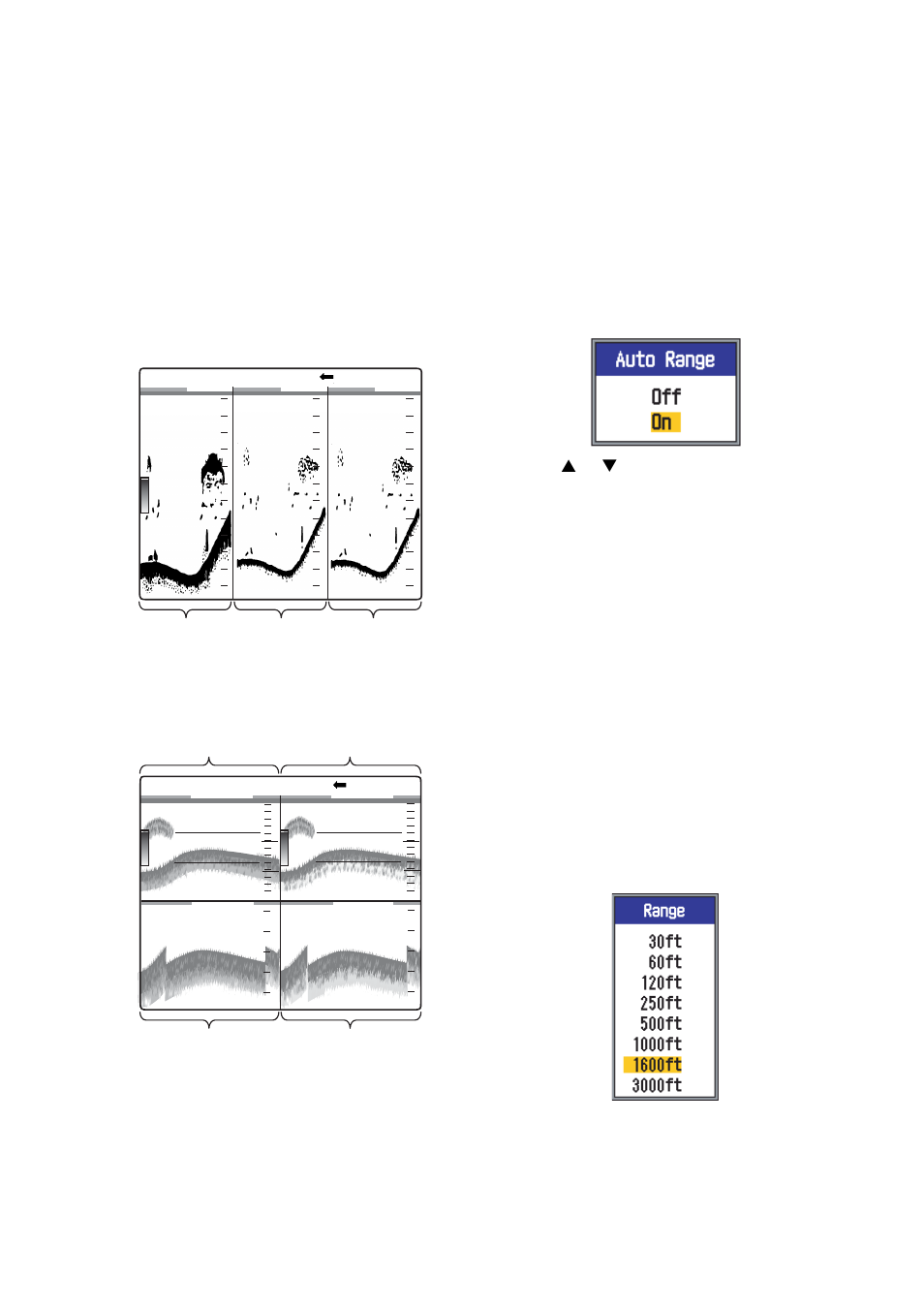 5 selecting a range, 3 zoom display 1.4.4 user 1 and 2 displays, 1 range adjustment | 4 user 1 and 2 displays, 2 manual range adjust- ment | Furuno FCV295 User Manual | Page 13 / 53