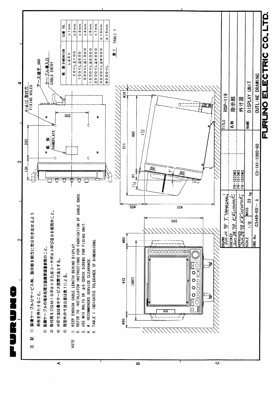 Outline drawings | Furuno FR1500 Mk3 User Manual | Page 68 / 79