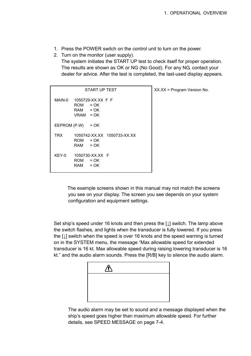 3 basic operating procedure, Caution, 1 turning on the power | 2 lowering the transducer | Furuno CSH-8L User Manual | Page 13 / 89