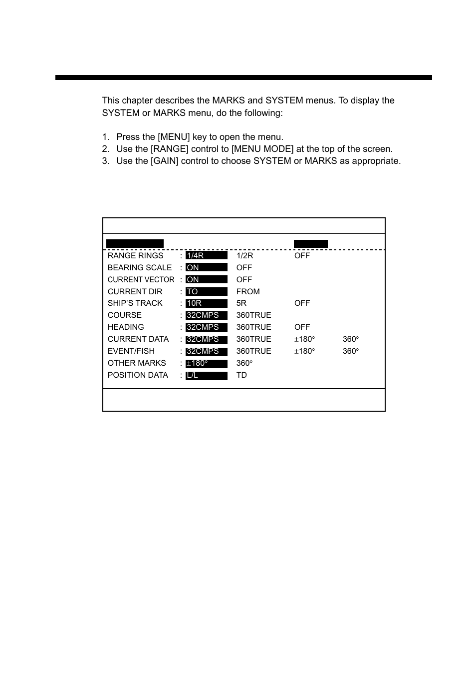 Marks and system menus, 1 marks menu | Furuno CSH-8L User Manual | Page 67 / 89
