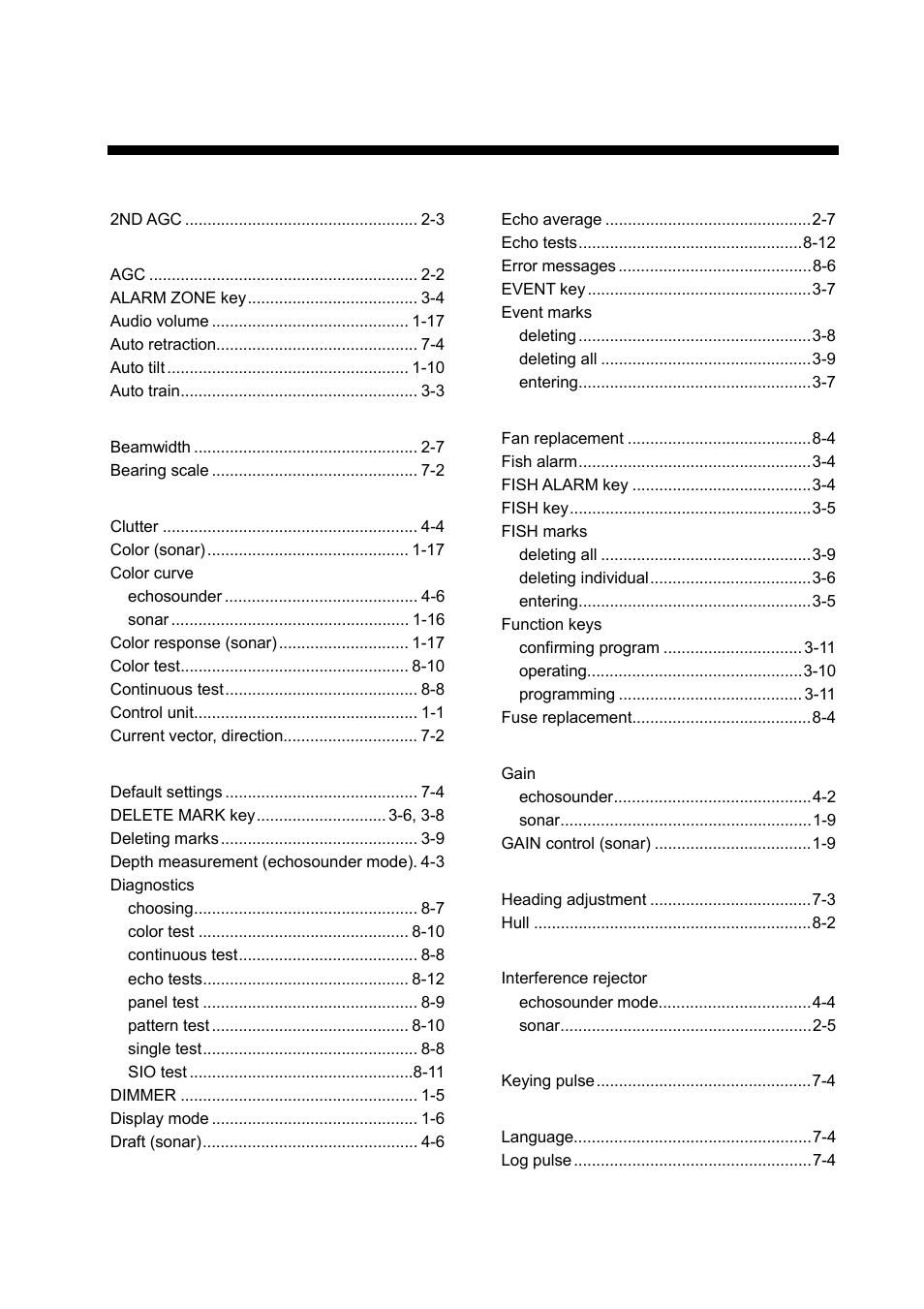 Index, In-1 | Furuno CSH-8L User Manual | Page 89 / 89