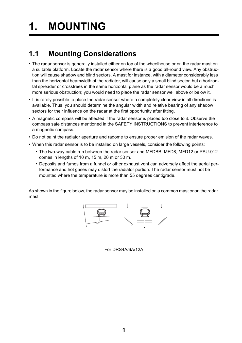 Mounting, 1 mounting considerations | Furuno DRS4D User Manual | Page 7 / 40