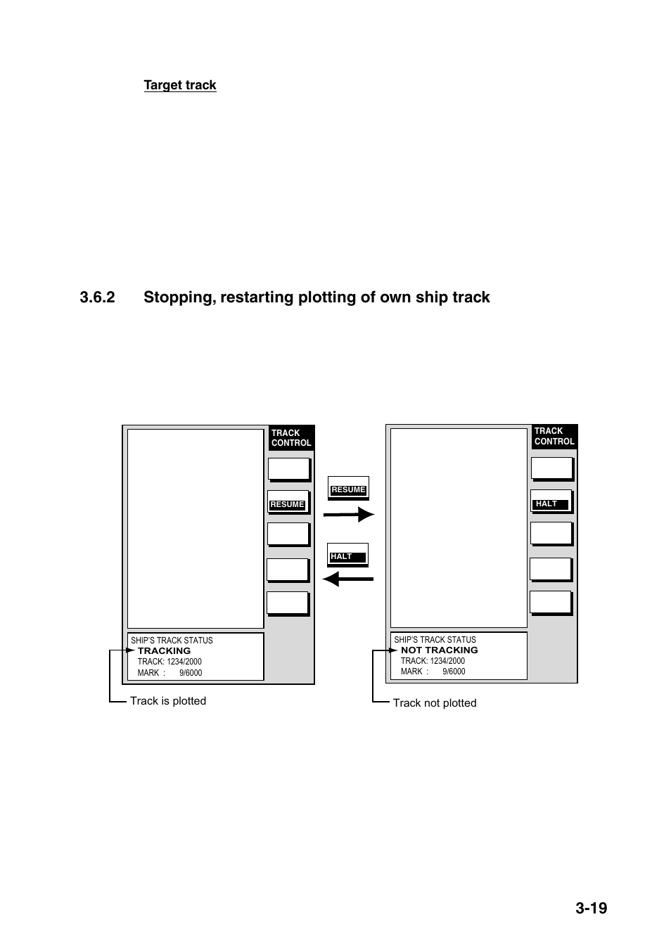 2 stopping, restarting plotting of own ship track | Furuno NAVNET 1833 User Manual | Page 105 / 248