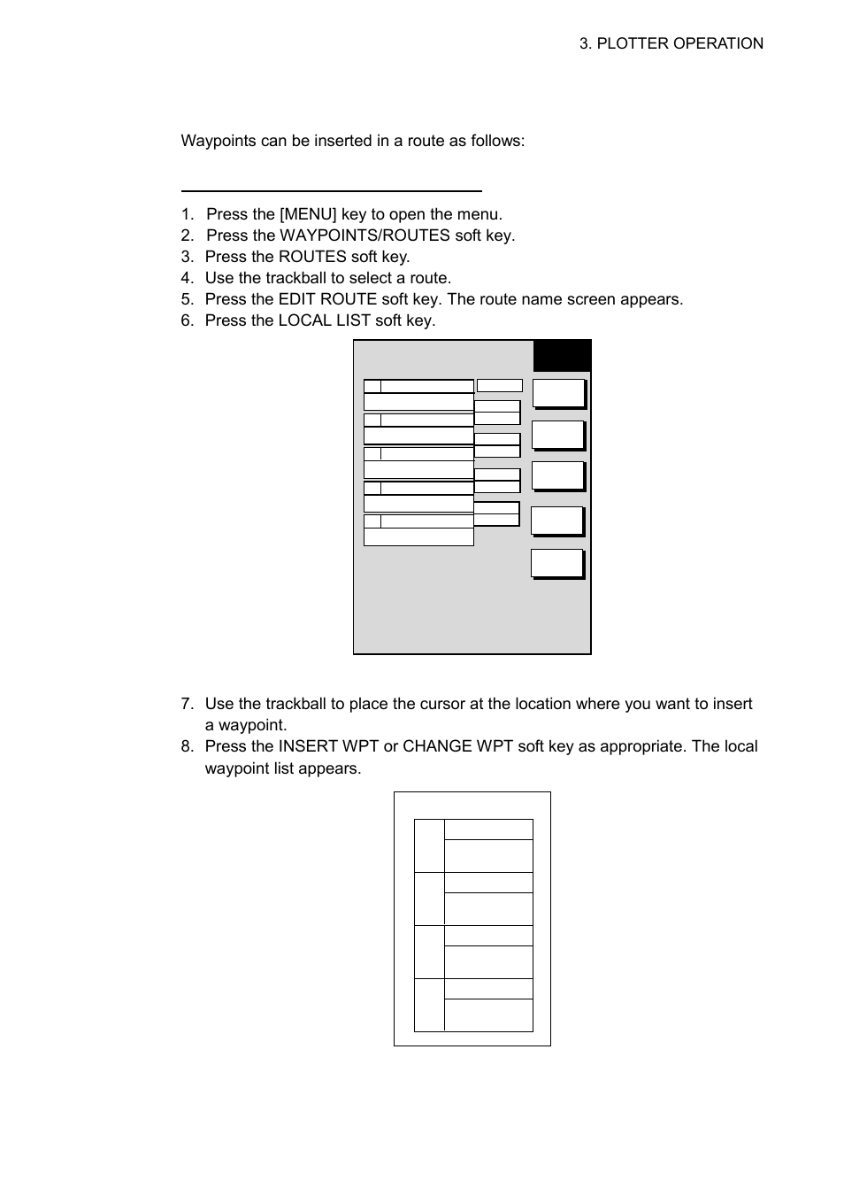 Waypoint list for editing a route (local list), Plotter operation | Furuno NAVNET 1833 User Manual | Page 127 / 248