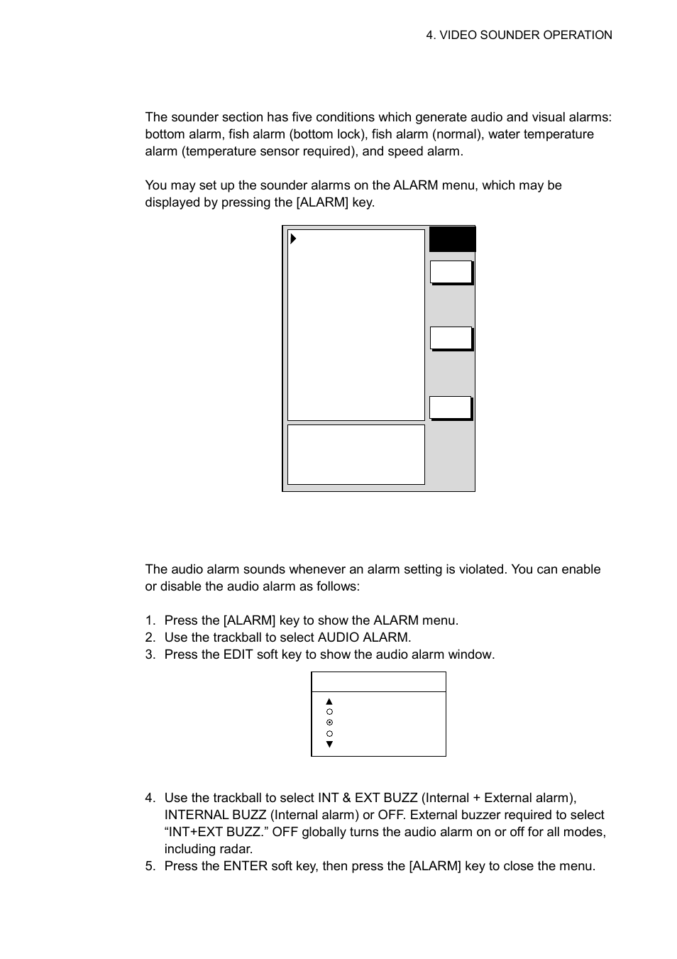 10 alarms, 1 audio alarm on/off, No alarm | Furuno NAVNET 1833 User Manual | Page 163 / 248