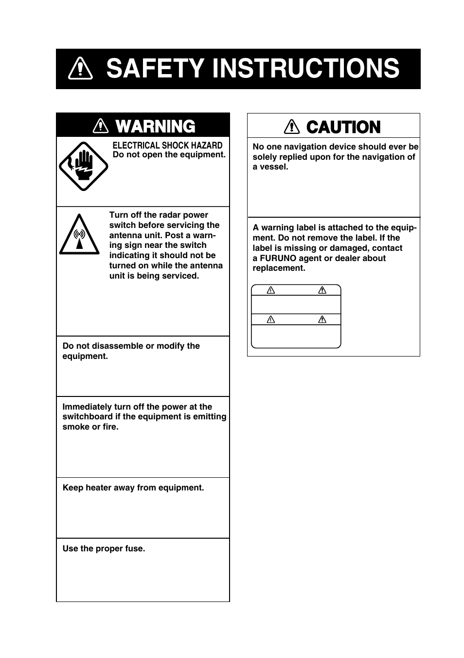 Safety instructions, Warning, Caution | Furuno NAVNET 1833 User Manual | Page 3 / 248