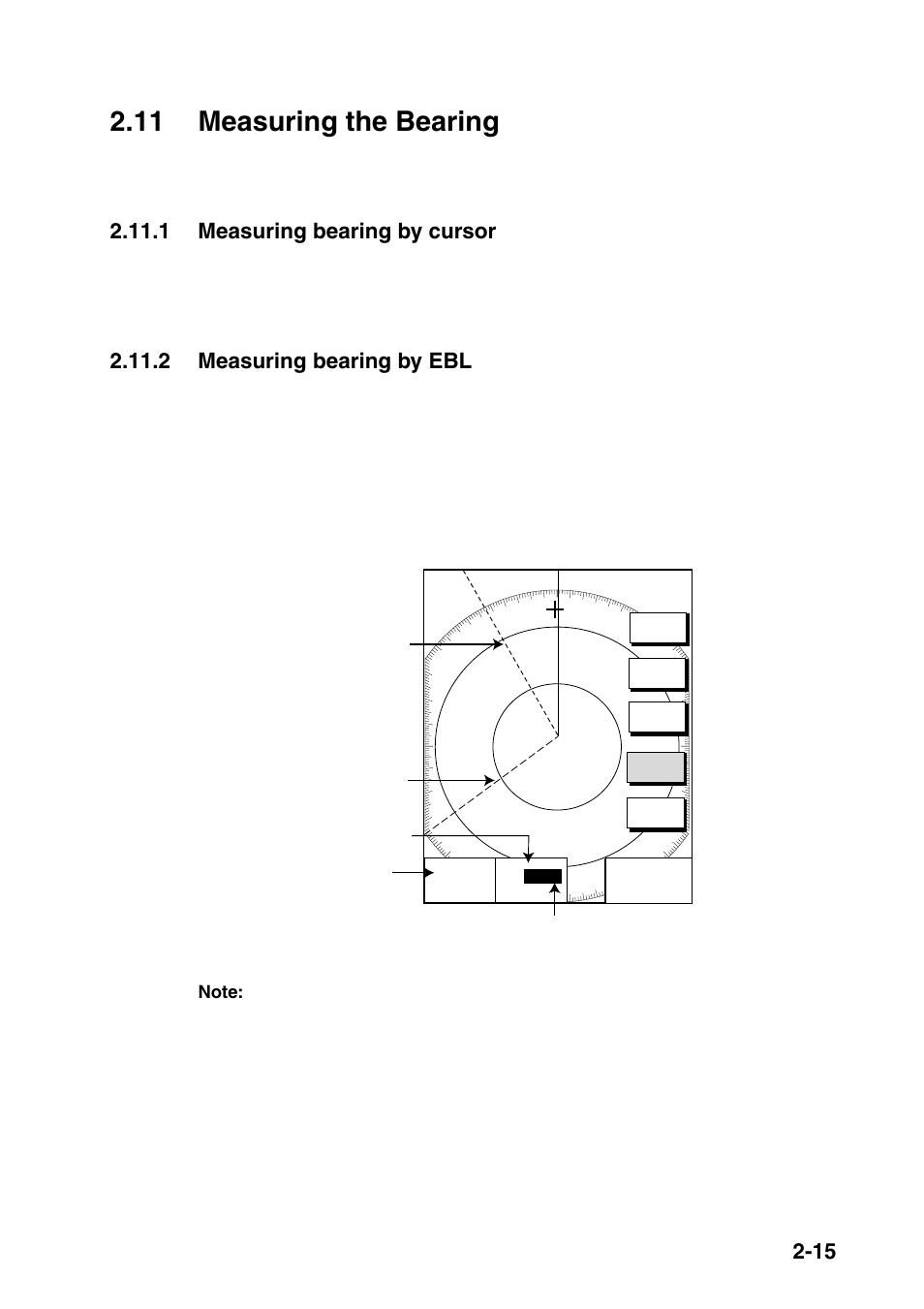 11 measuring the bearing, 1 measuring bearing by cursor, 2 measuring bearing by ebl | Furuno NAVNET 1833 User Manual | Page 49 / 248