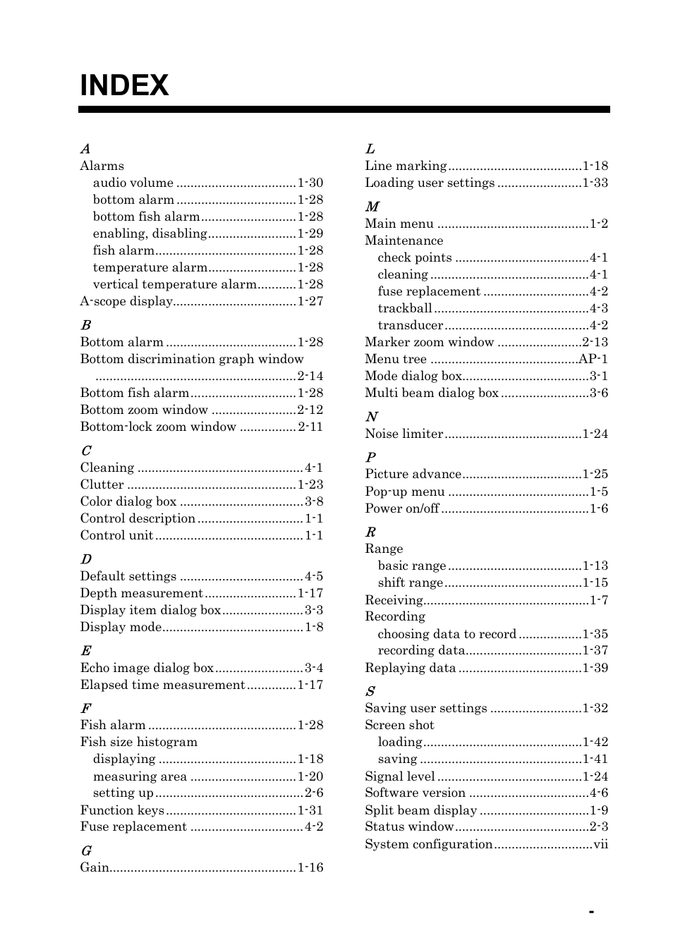 Index | Furuno FCV-30 User Manual | Page 107 / 110