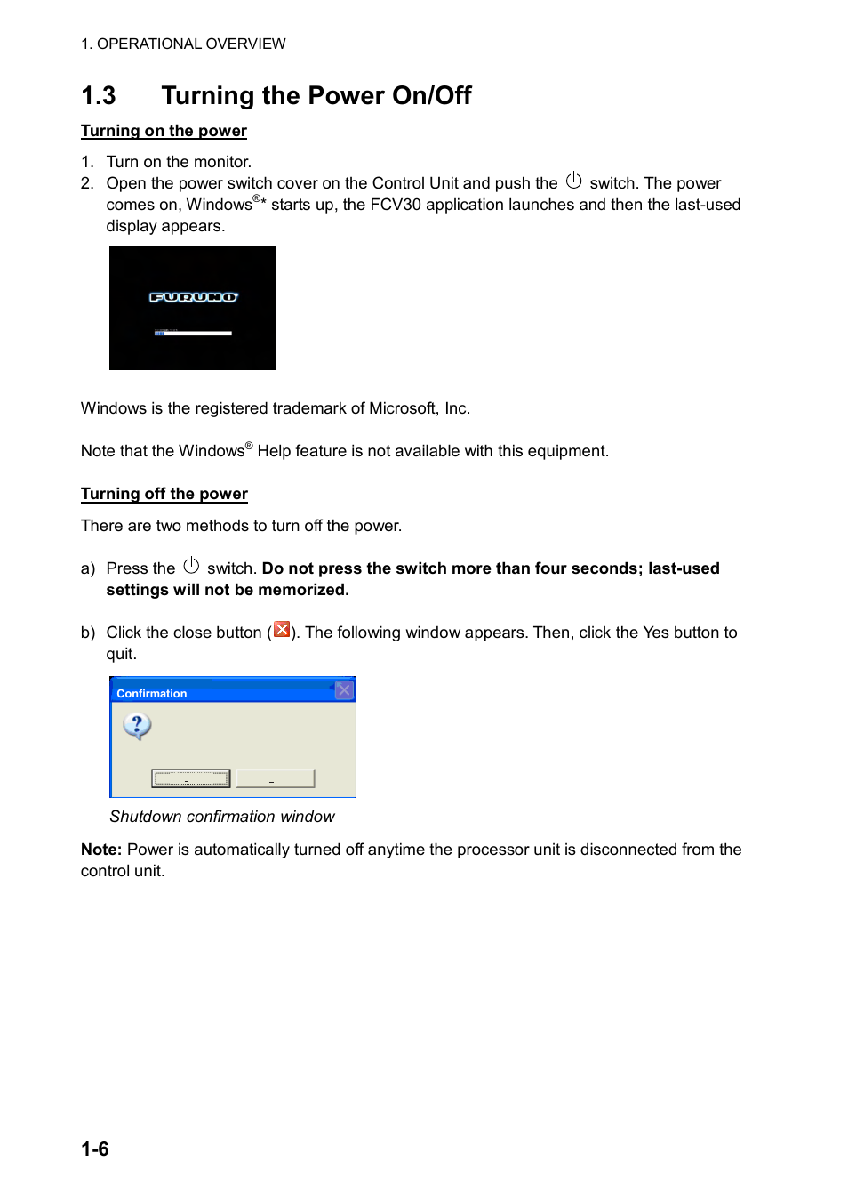 3 turning the power on/off | Furuno FCV-30 User Manual | Page 16 / 110