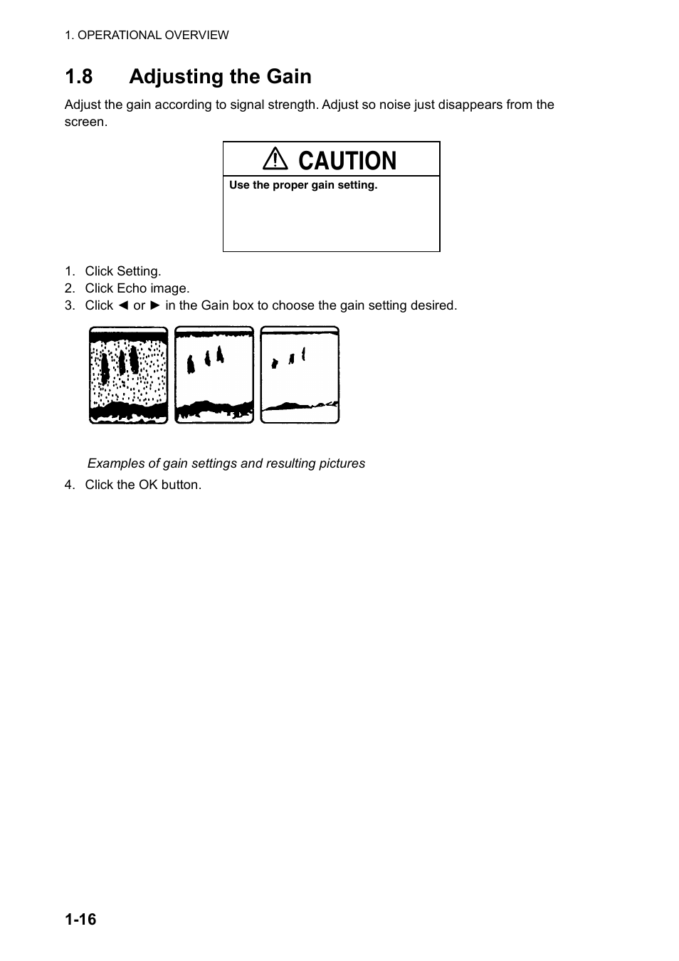 8 adjusting the gain, Caution | Furuno FCV-30 User Manual | Page 26 / 110