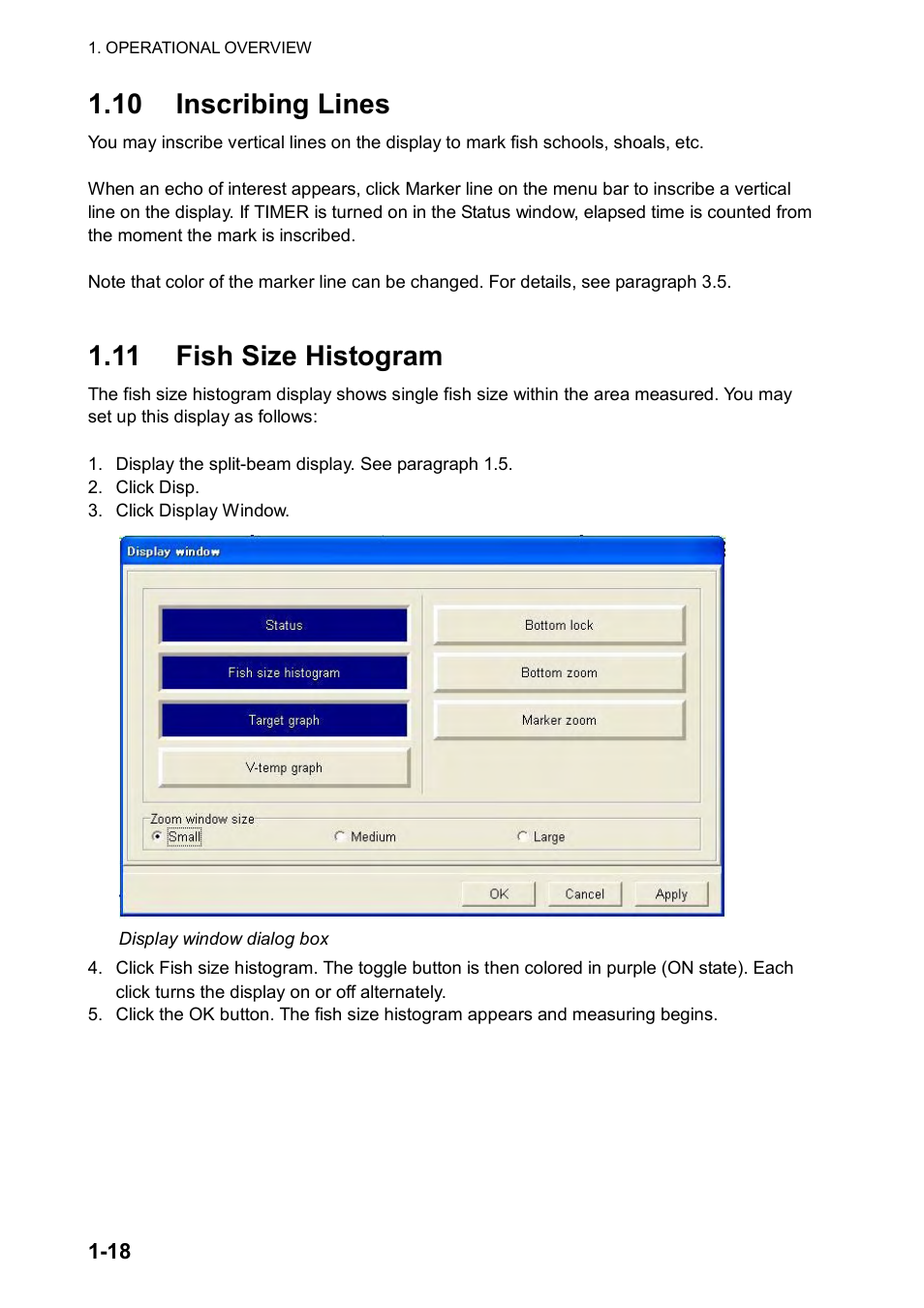 10 inscribing lines, 11 fish size histogram | Furuno FCV-30 User Manual | Page 28 / 110