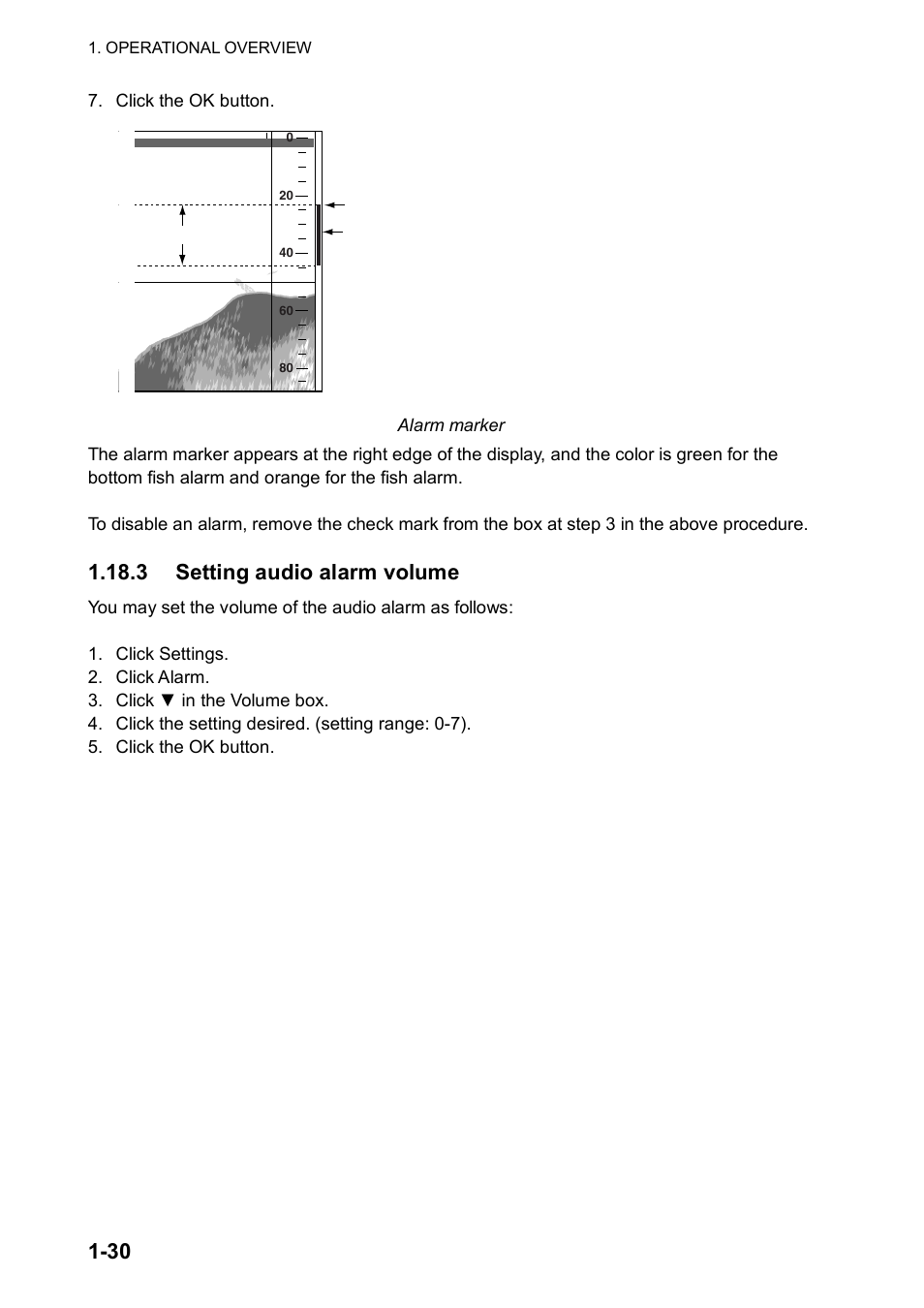 3 setting audio alarm volume | Furuno FCV-30 User Manual | Page 40 / 110