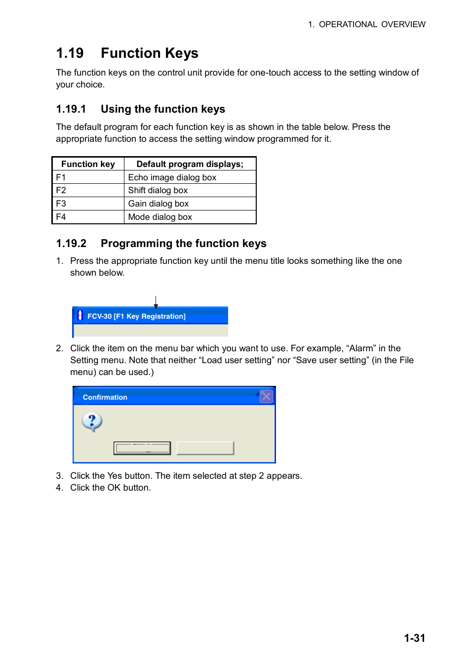 19 function keys, 1 using the function keys, 2 programming the function keys | Furuno FCV-30 User Manual | Page 41 / 110