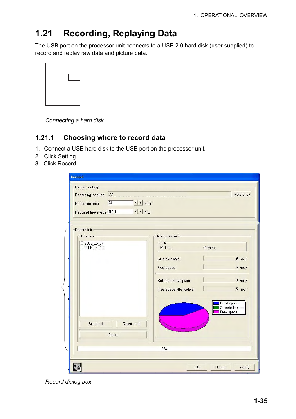 21 recording, replaying data, 1 choosing where to record data | Furuno FCV-30 User Manual | Page 45 / 110