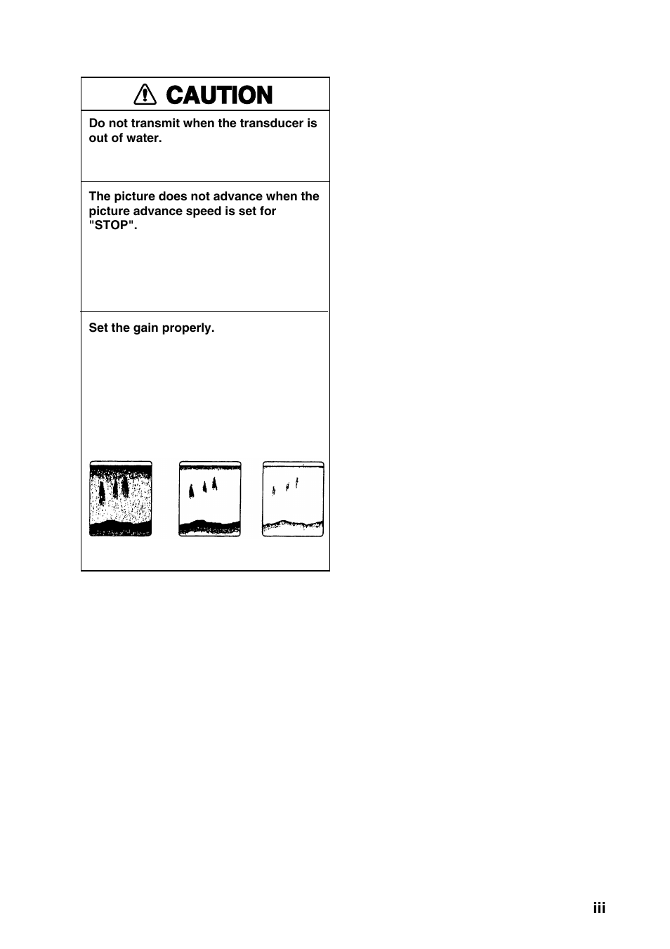 Caution | Furuno FCV-30 User Manual | Page 5 / 110