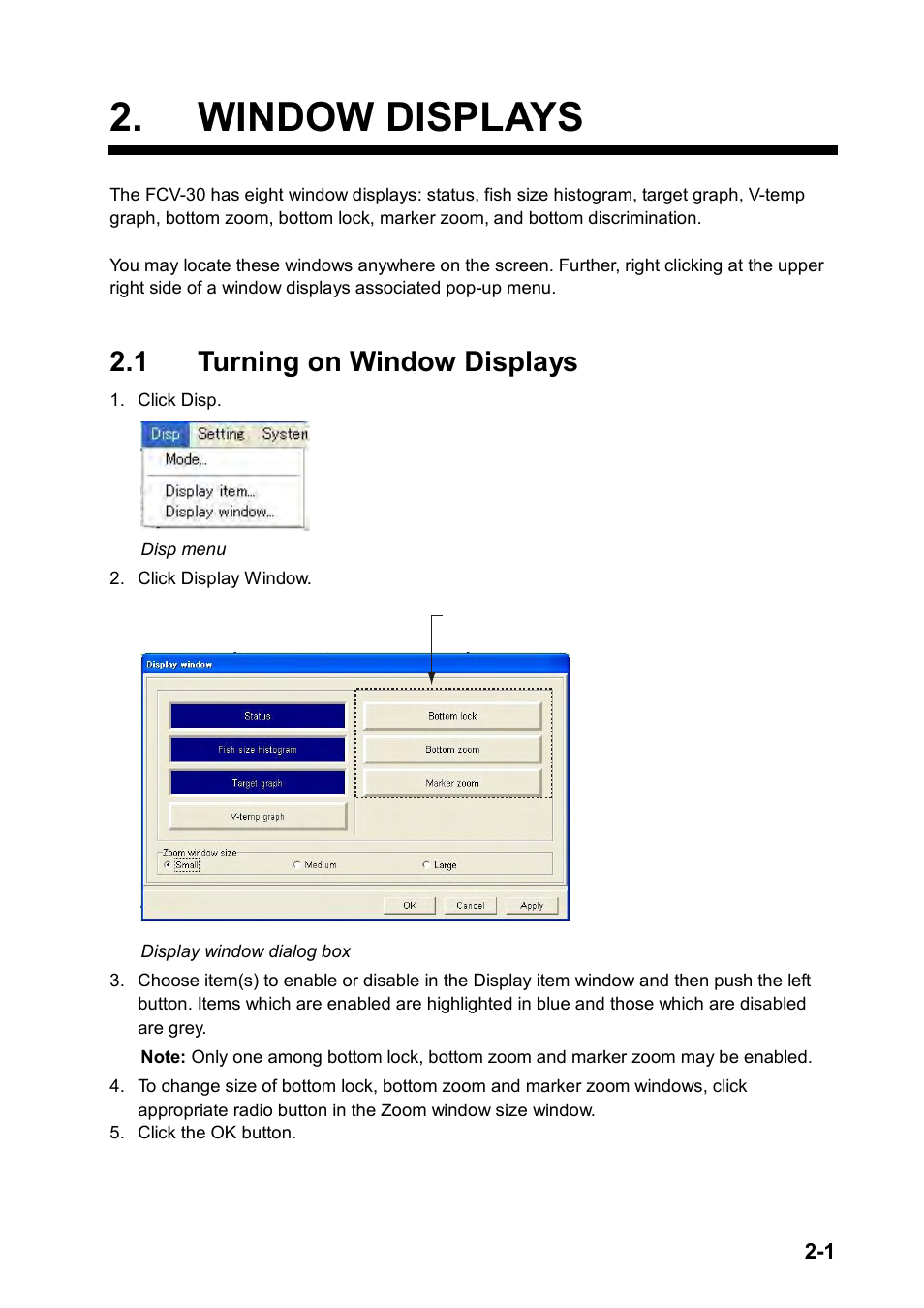 Window displays, 1 turning on window displays | Furuno FCV-30 User Manual | Page 55 / 110