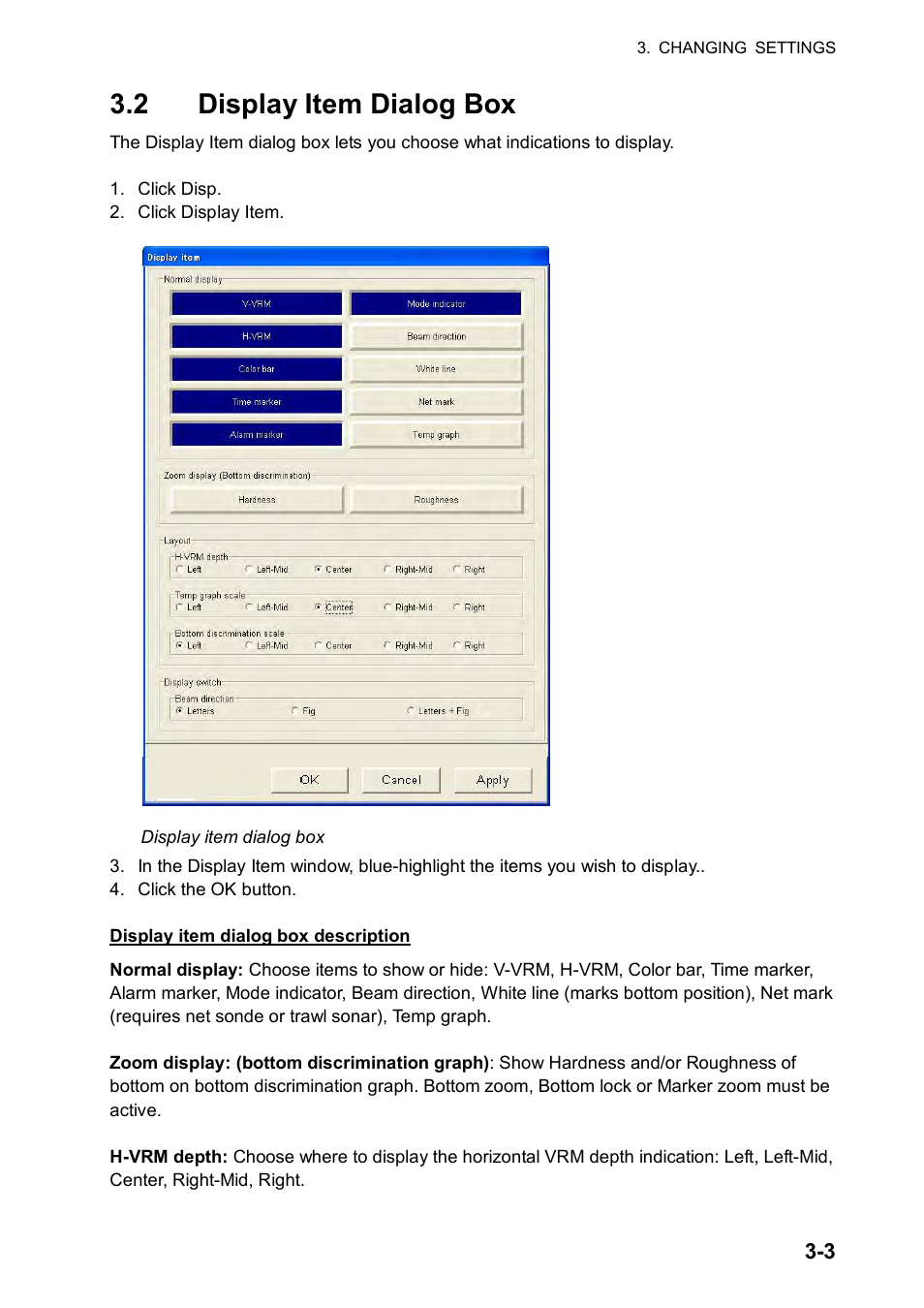 2 display item dialog box | Furuno FCV-30 User Manual | Page 71 / 110