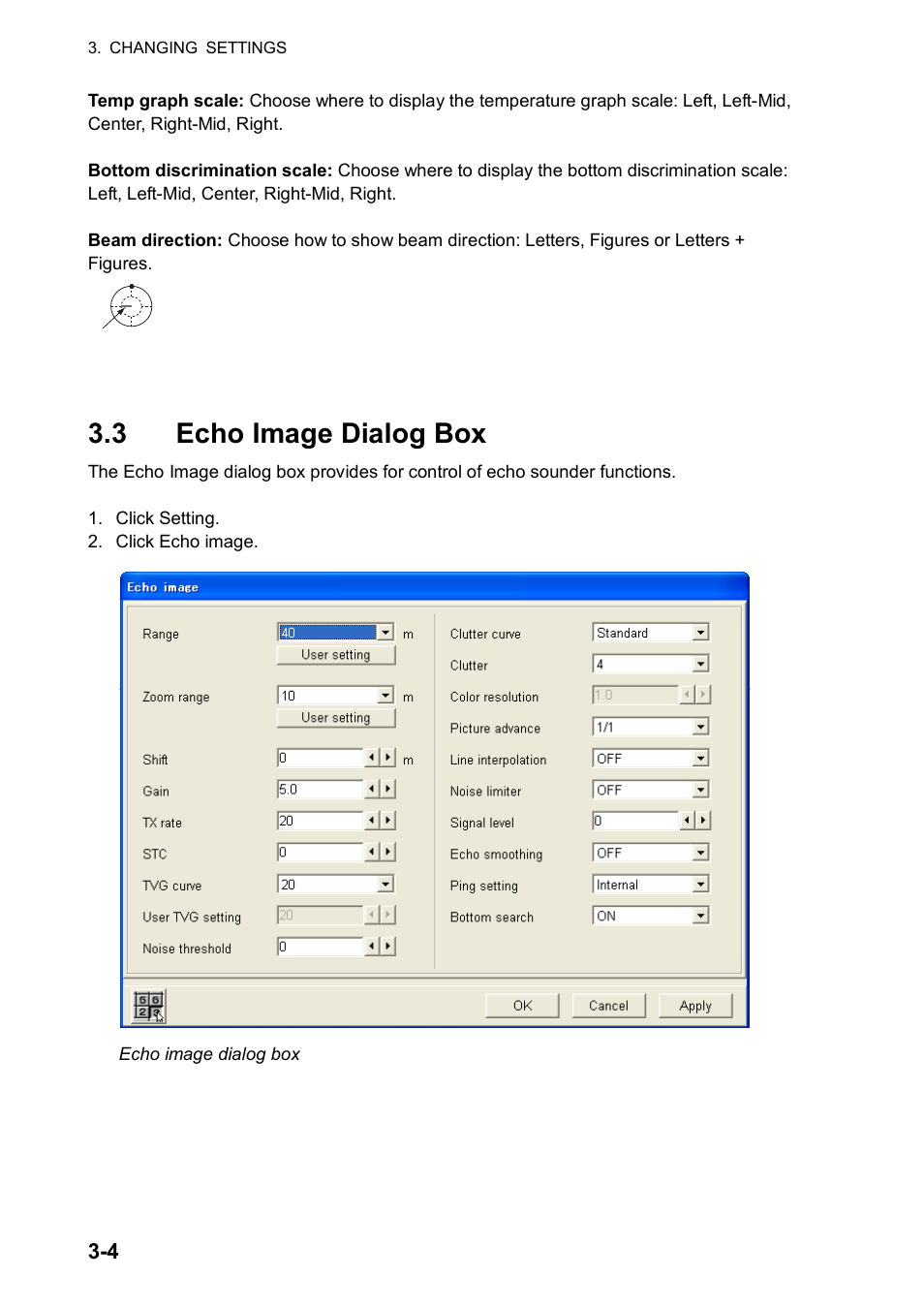 3 echo image dialog box | Furuno FCV-30 User Manual | Page 72 / 110