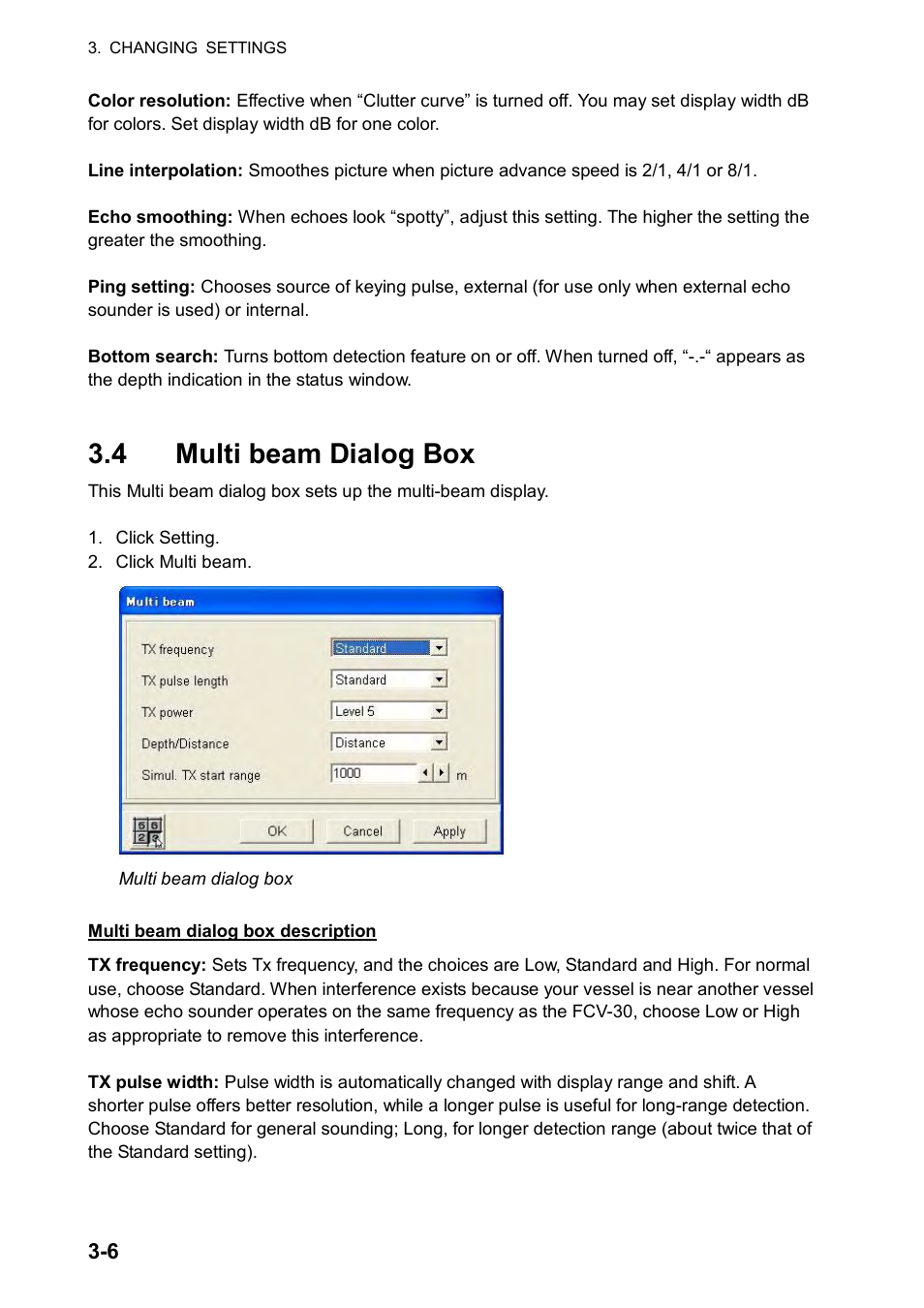 4 multi beam dialog box | Furuno FCV-30 User Manual | Page 74 / 110