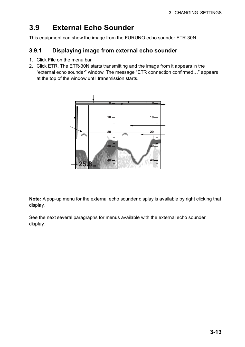 9 external echo sounder, 1 displaying image from external echo sounder | Furuno FCV-30 User Manual | Page 81 / 110