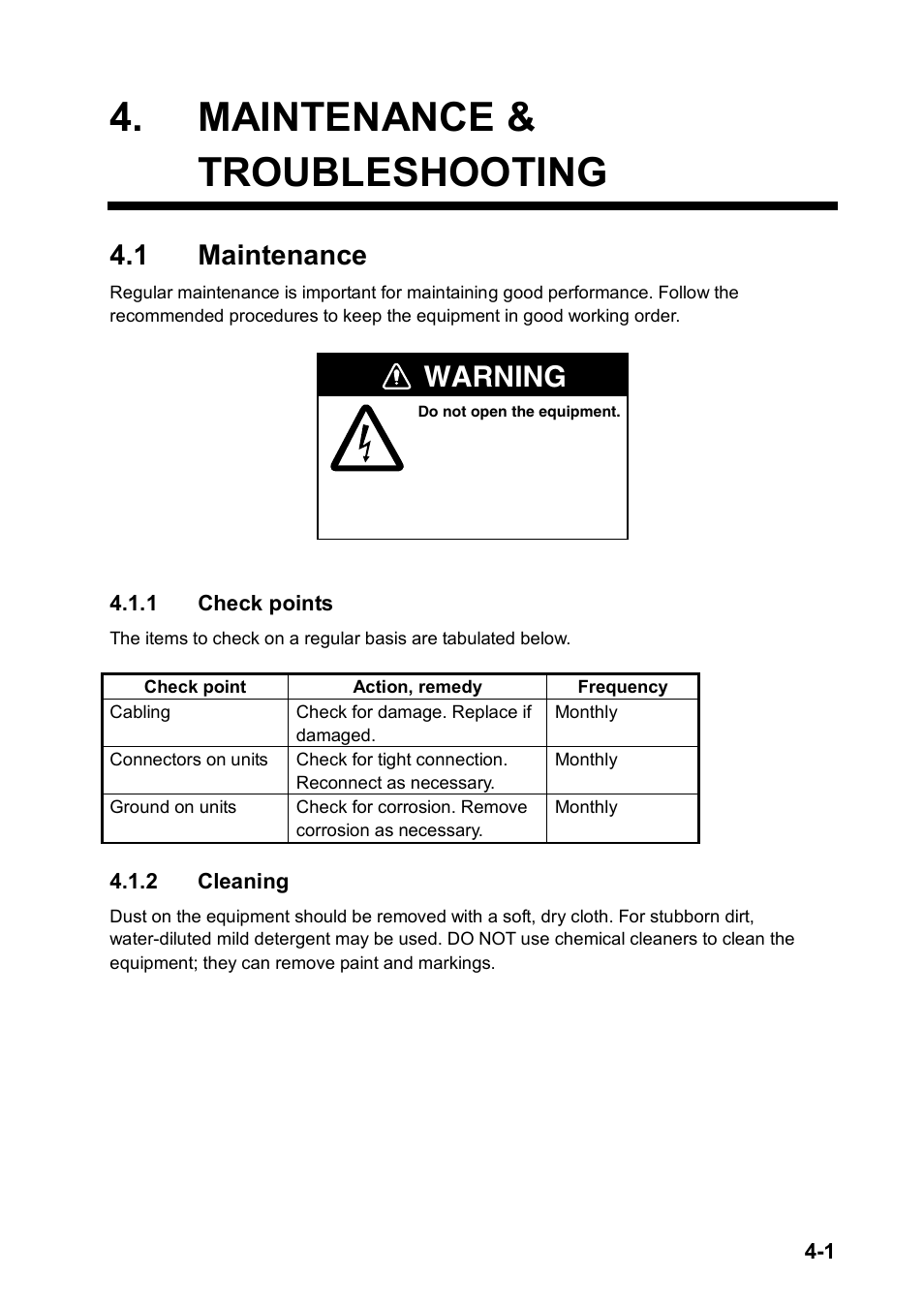 Maintenance & troubleshooting, 1 maintenance, Warning | Furuno FCV-30 User Manual | Page 91 / 110