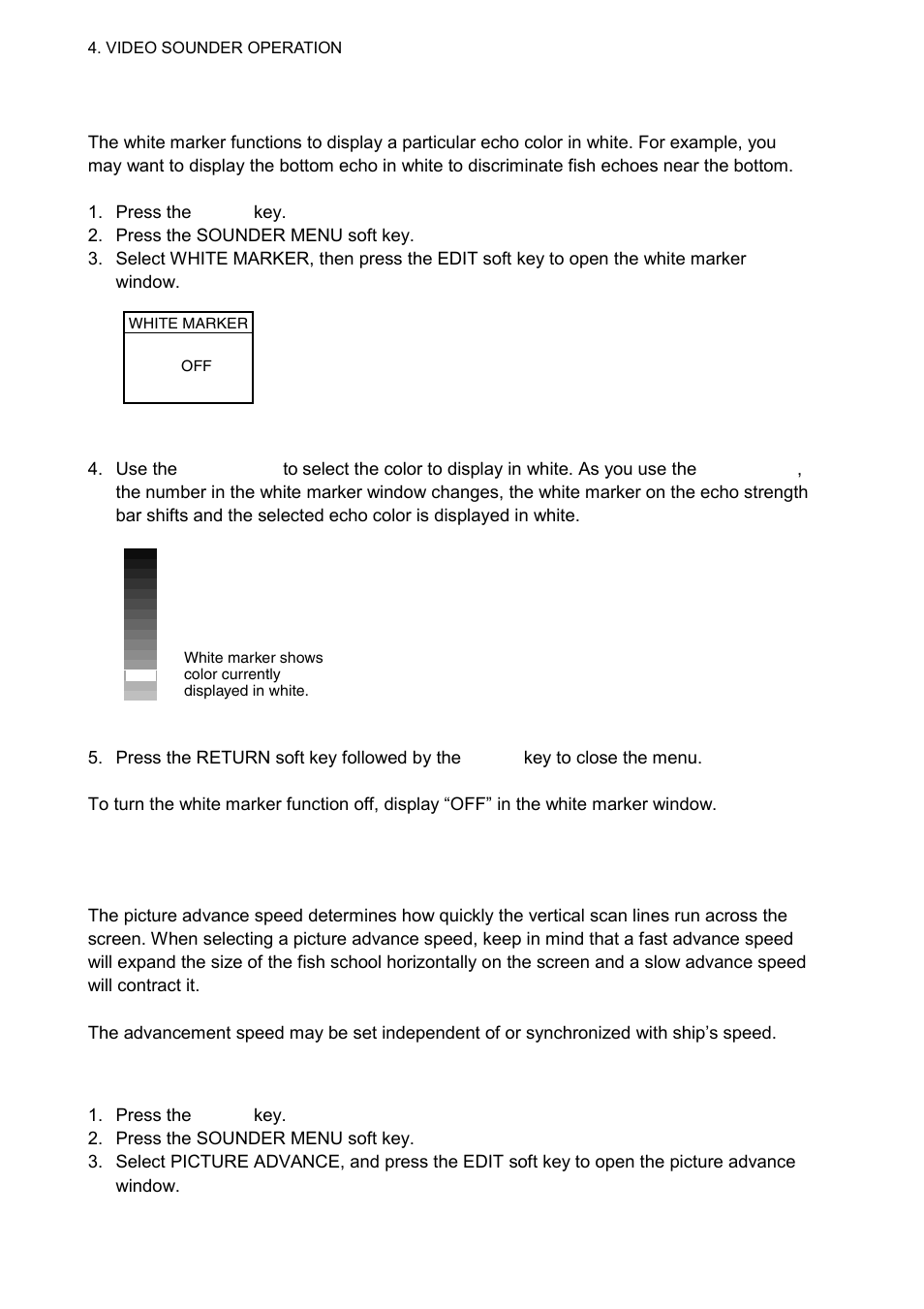 8 white marker, 9 picture advance speed, 1 advancement independent of ship’s speed | Furuno 1724C User Manual | Page 141 / 241