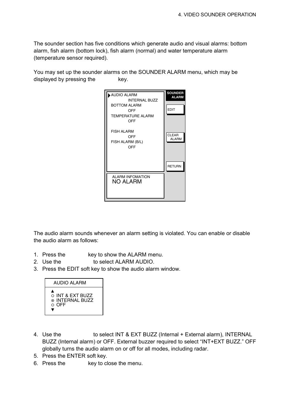 11 alarms, 1 audio alarm on/off, No alarm | Furuno 1724C User Manual | Page 144 / 241