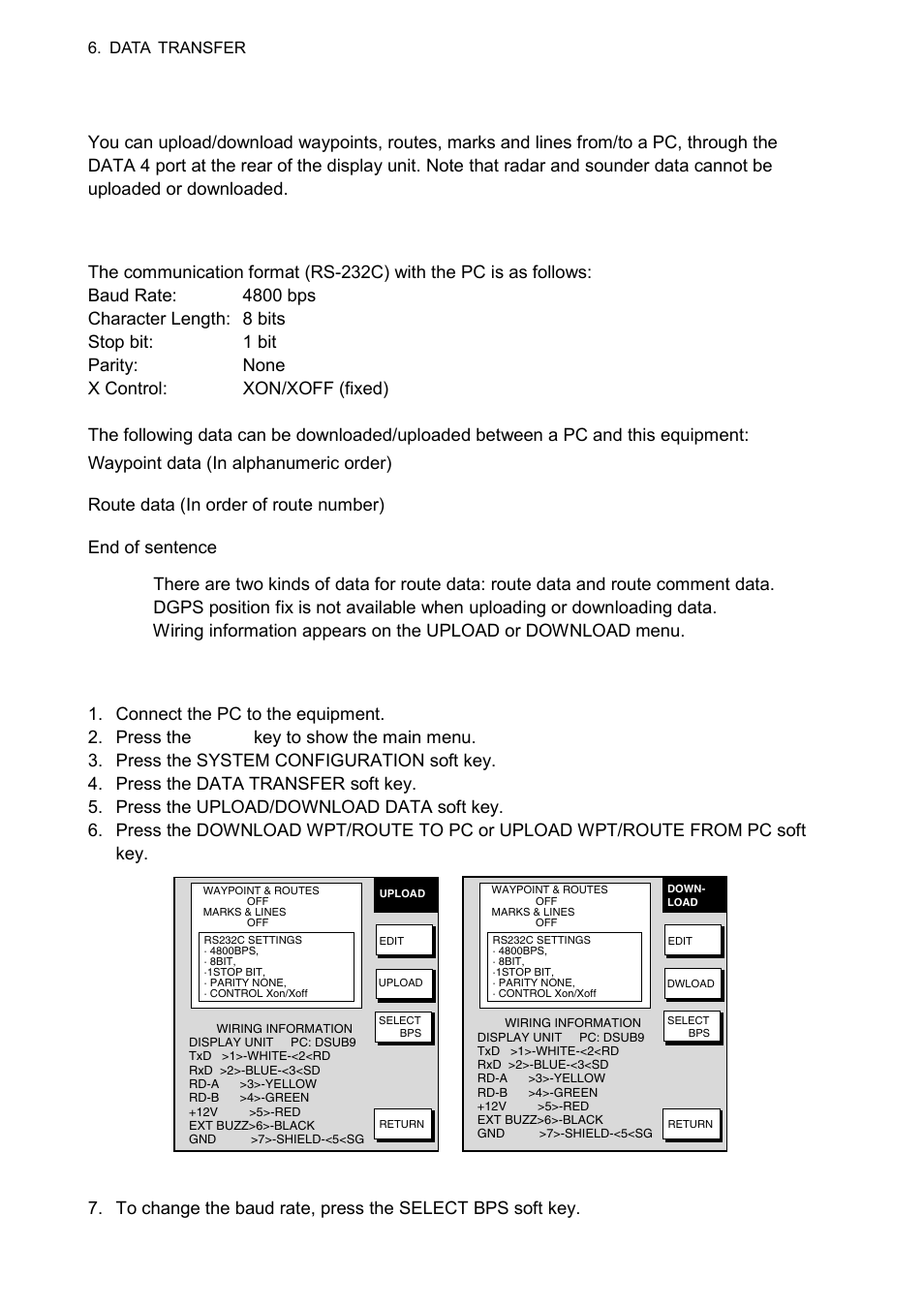 2 uploading, downloading data, 1 setting communication software on the pc, 2 uploading or downloading data | Furuno 1724C User Manual | Page 157 / 241