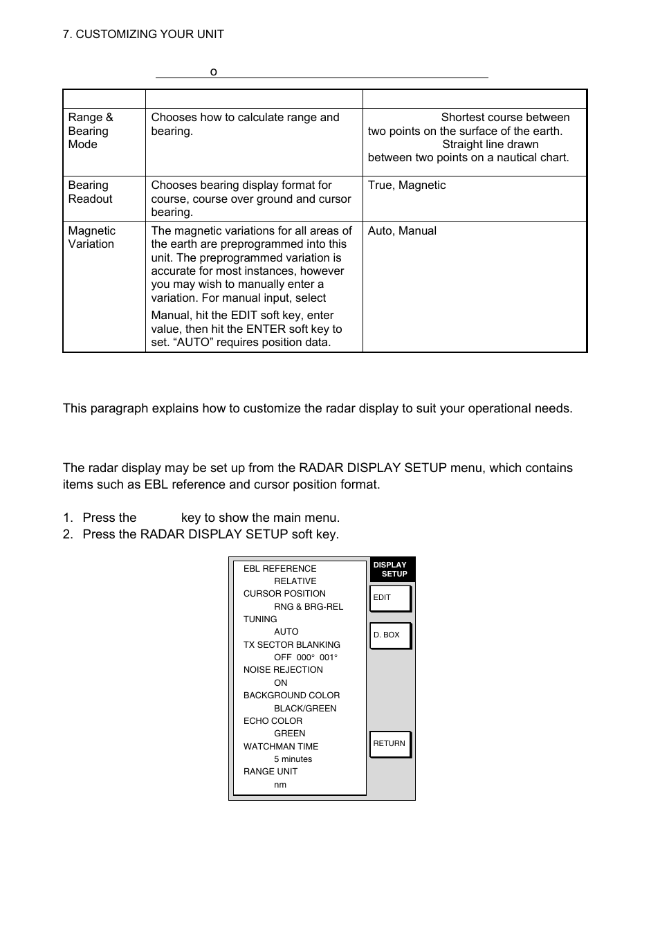 2 radar setup, 1 radar display setup | Furuno 1724C User Manual | Page 167 / 241