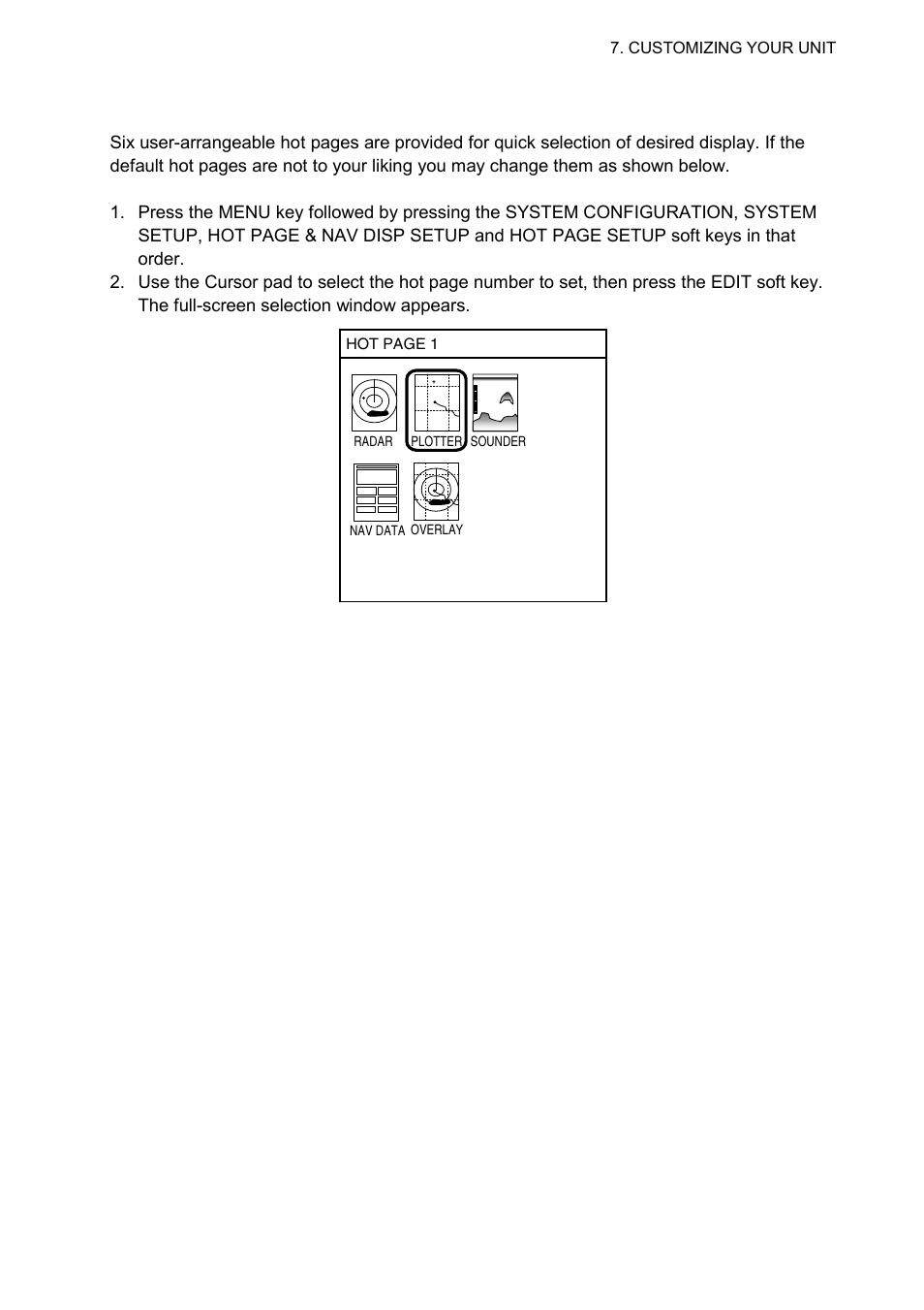 6 hot page setup | Furuno 1724C User Manual | Page 186 / 241