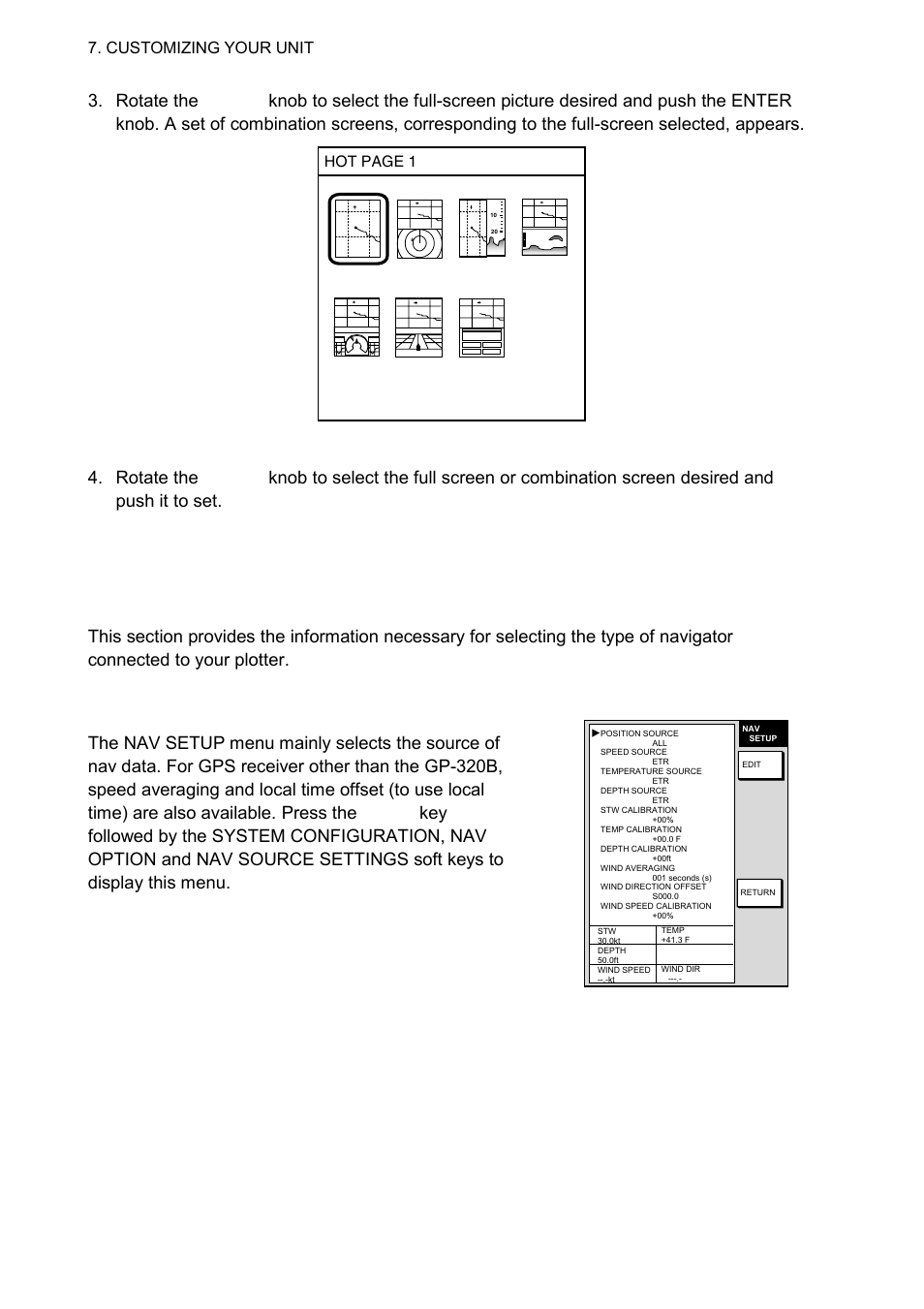 7 navigator setup, 1 navigation data source, Customizing your unit | Furuno 1724C User Manual | Page 187 / 241