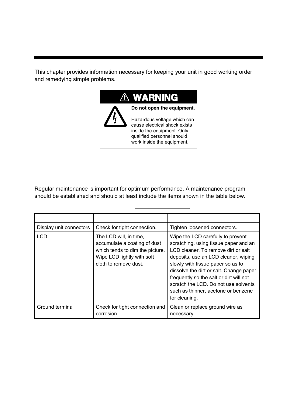 Maintenance, troubleshooting, 1 preventive maintenance, Warning | Furuno 1724C User Manual | Page 204 / 241