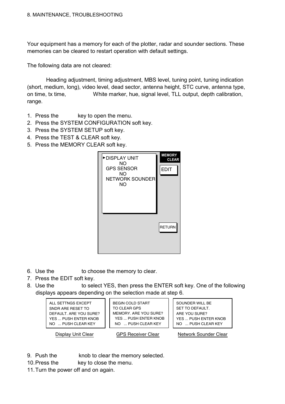 8 clearing memories | Furuno 1724C User Manual | Page 215 / 241