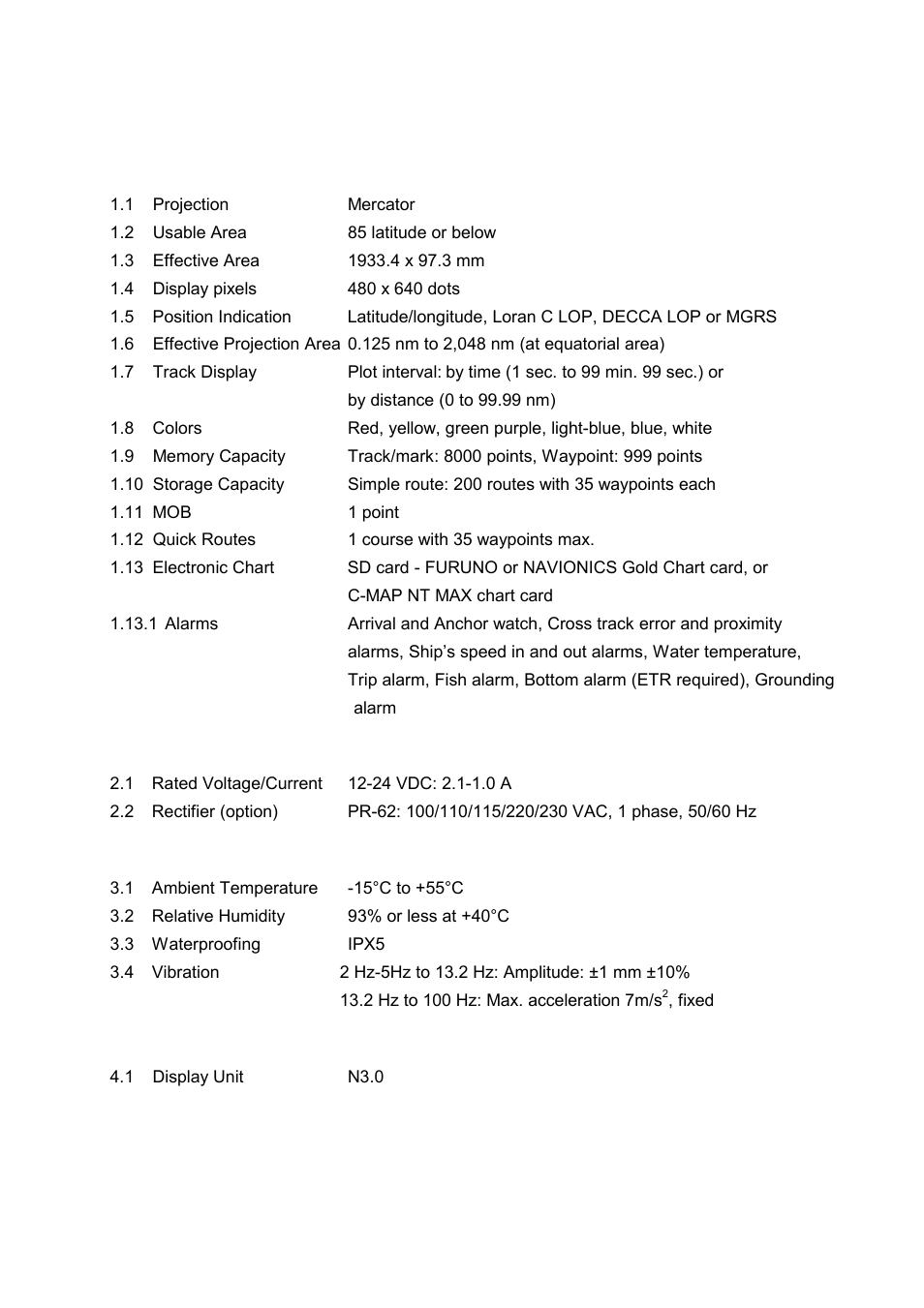 Specifications of video plotter gd-1720c | Furuno 1724C User Manual | Page 234 / 241