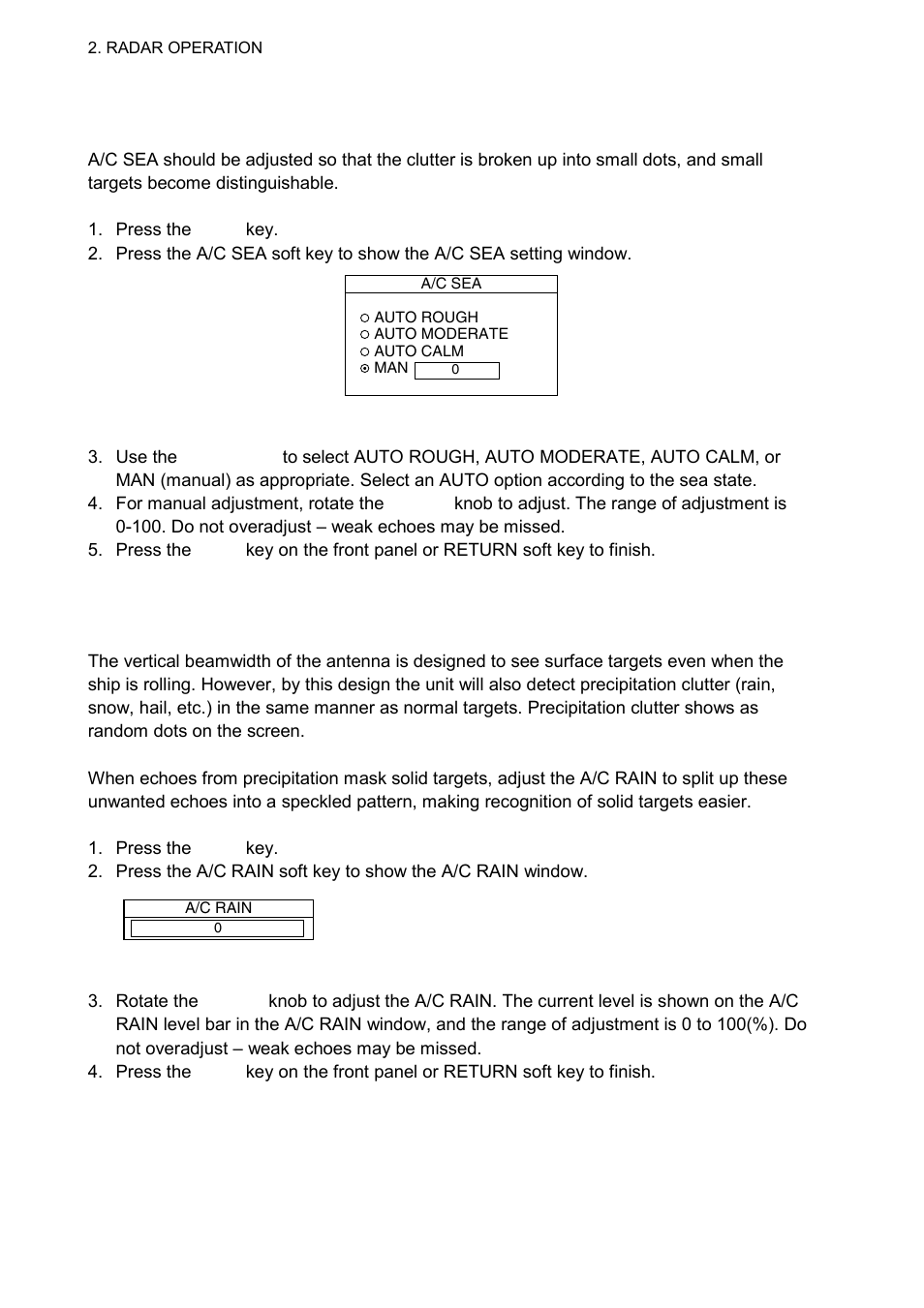 2 adjusting the a/c sea, 6 reducing precipitation clutter | Furuno 1724C User Manual | Page 35 / 241