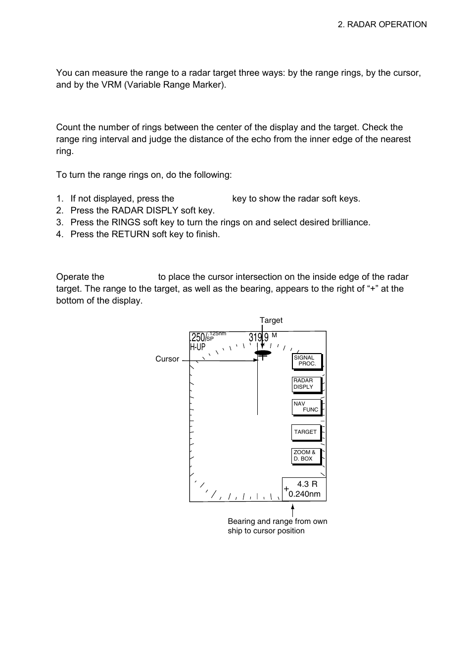 10 measuring the range, 1 measuring range by range rings, 2 measuring range by cursor | Furuno 1724C User Manual | Page 40 / 241
