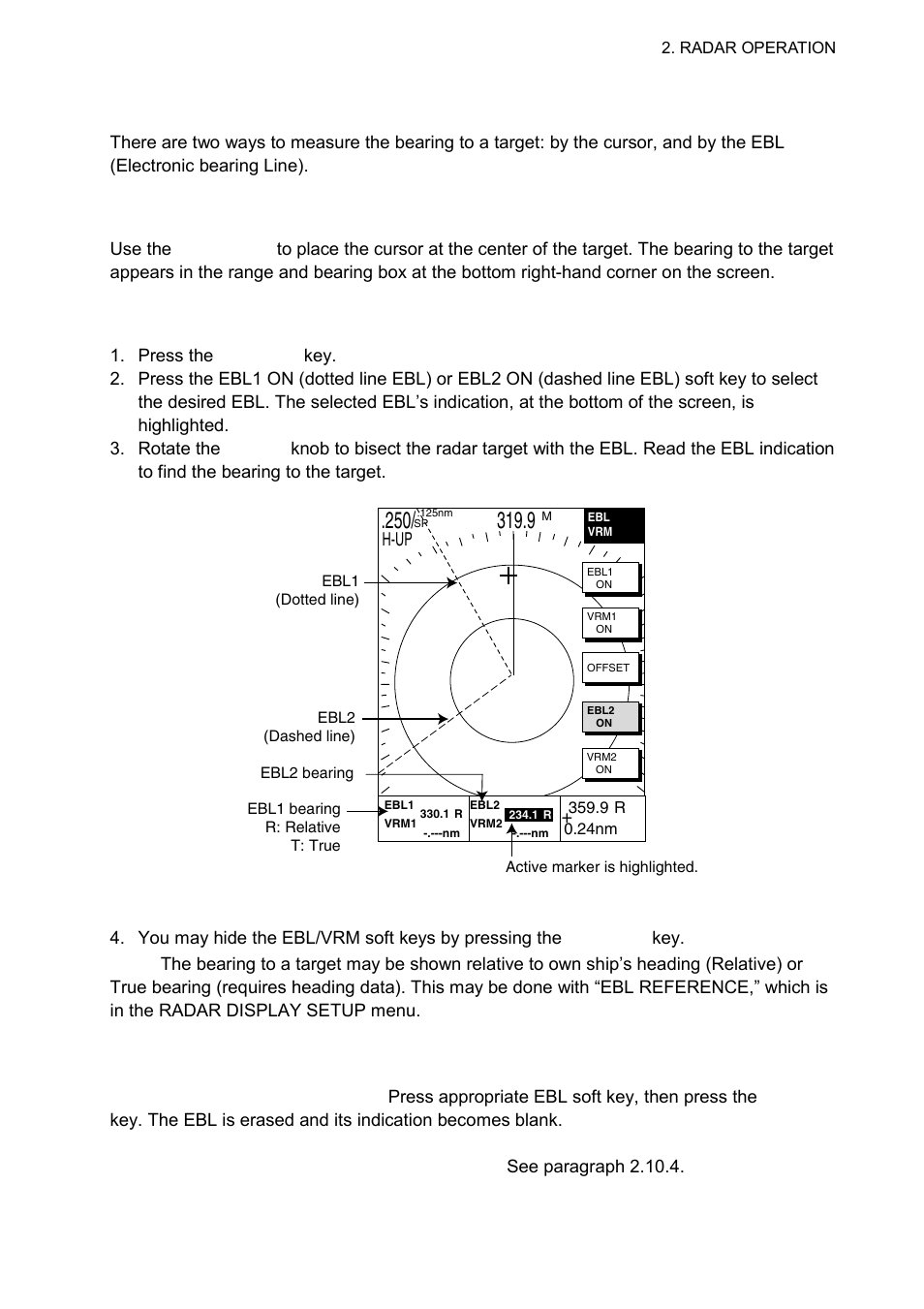 11 measuring the bearing, 1 measuring bearing by cursor, 2 measuring bearing by ebl | 3 various ebl operations | Furuno 1724C User Manual | Page 42 / 241