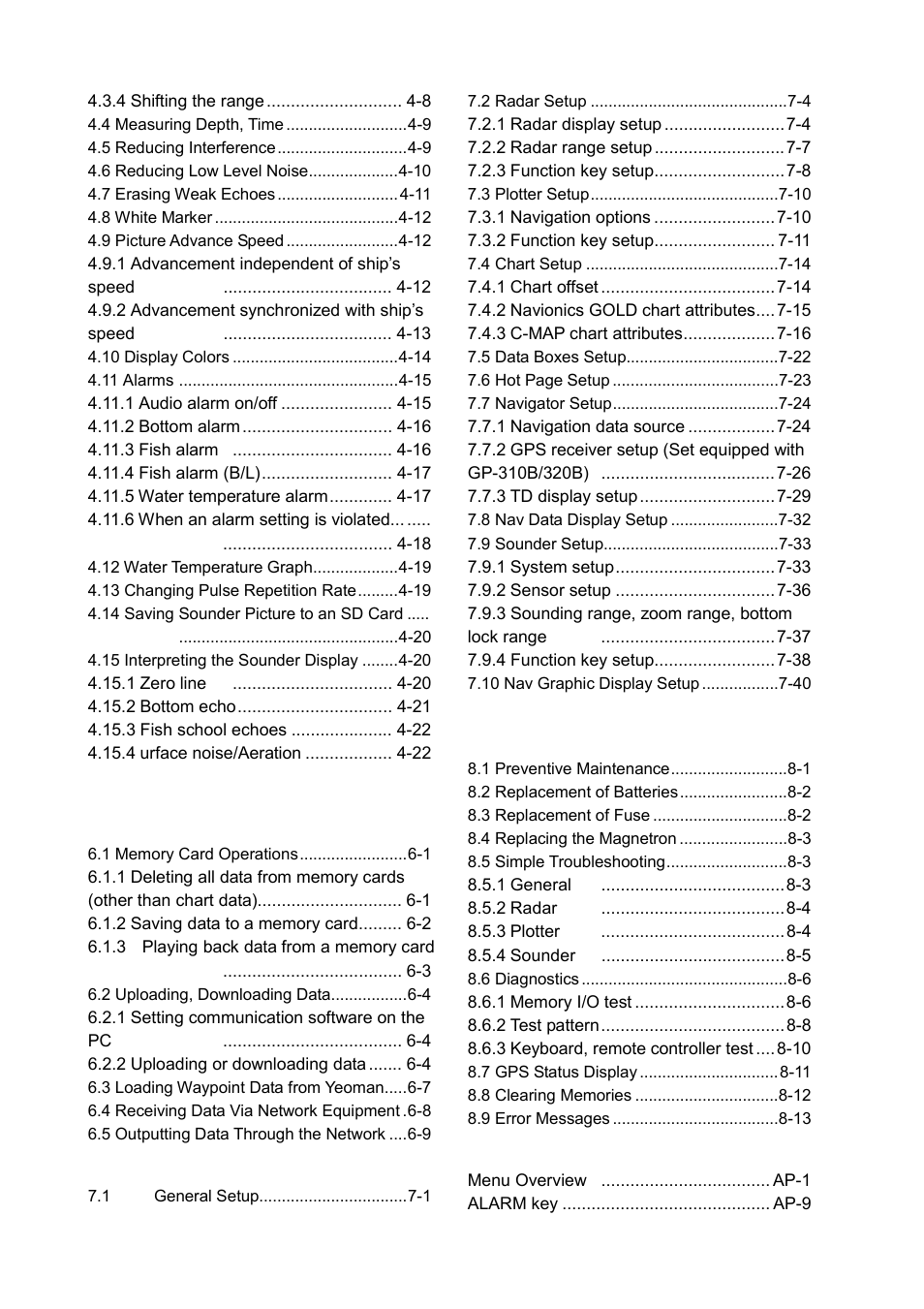 Data transfer -1, Customizing your unit -1, Maintenance, troubleshooting -1 | Appendix ................................. ap-1 | Furuno 1724C User Manual | Page 5 / 241