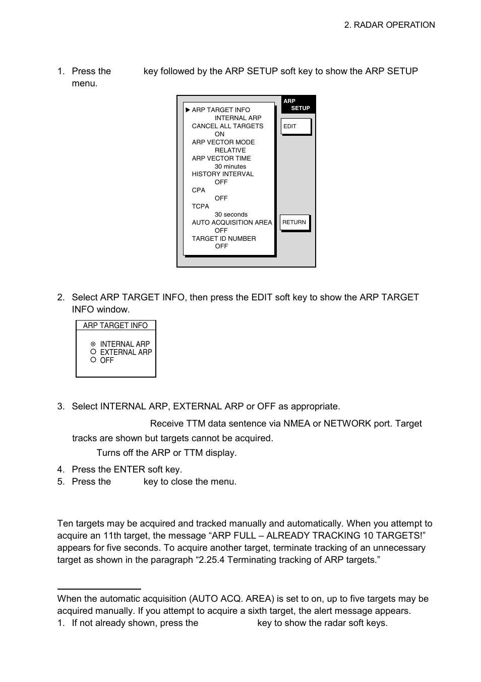 1 activating/deactivating arp, ttm, 2 acquiring and tracking targets (arp) | Furuno 1724C User Manual | Page 60 / 241